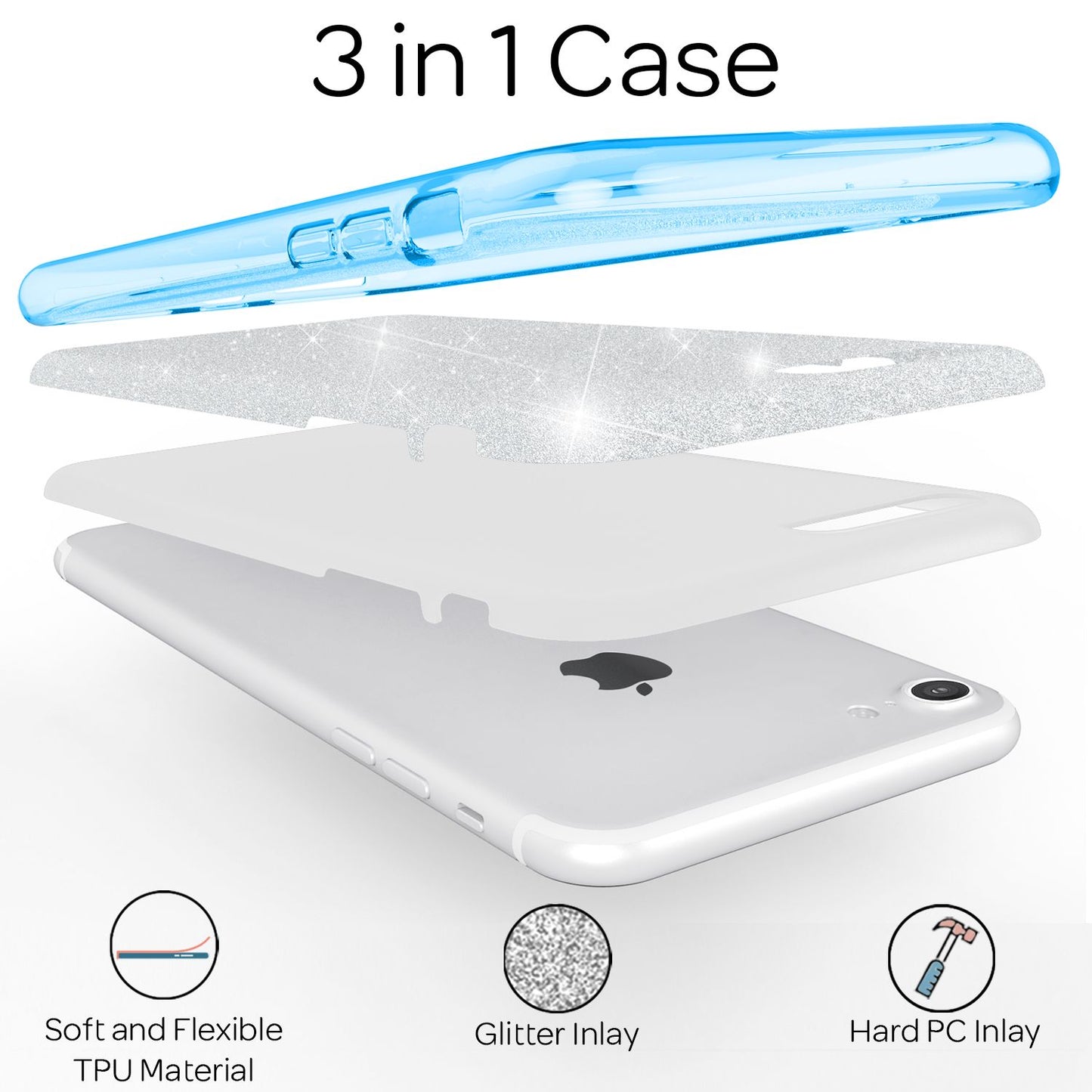 NALIA Glitzerhülle für iPhone 7 / 8 / SE (2020 / 2022) – Funkelnder Glitzer-Look & Grip – SHINEPOP (Silikon Case) – Marke aus Berlin