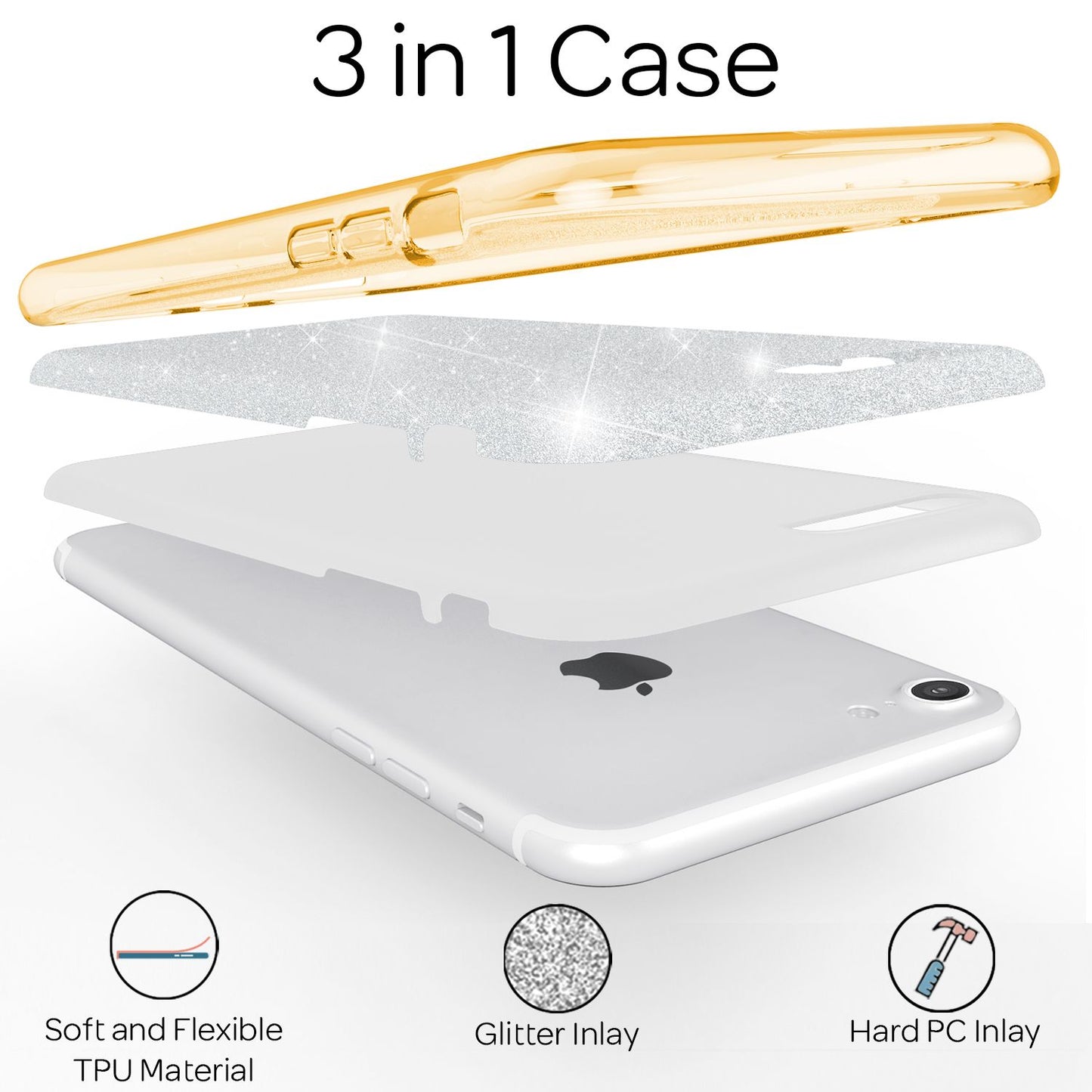 NALIA Glitzerhülle für iPhone 7 / 8 / SE (2020 / 2022) – Funkelnder Glitzer-Look & Grip – SHINEPOP (Silikon Case) – Marke aus Berlin