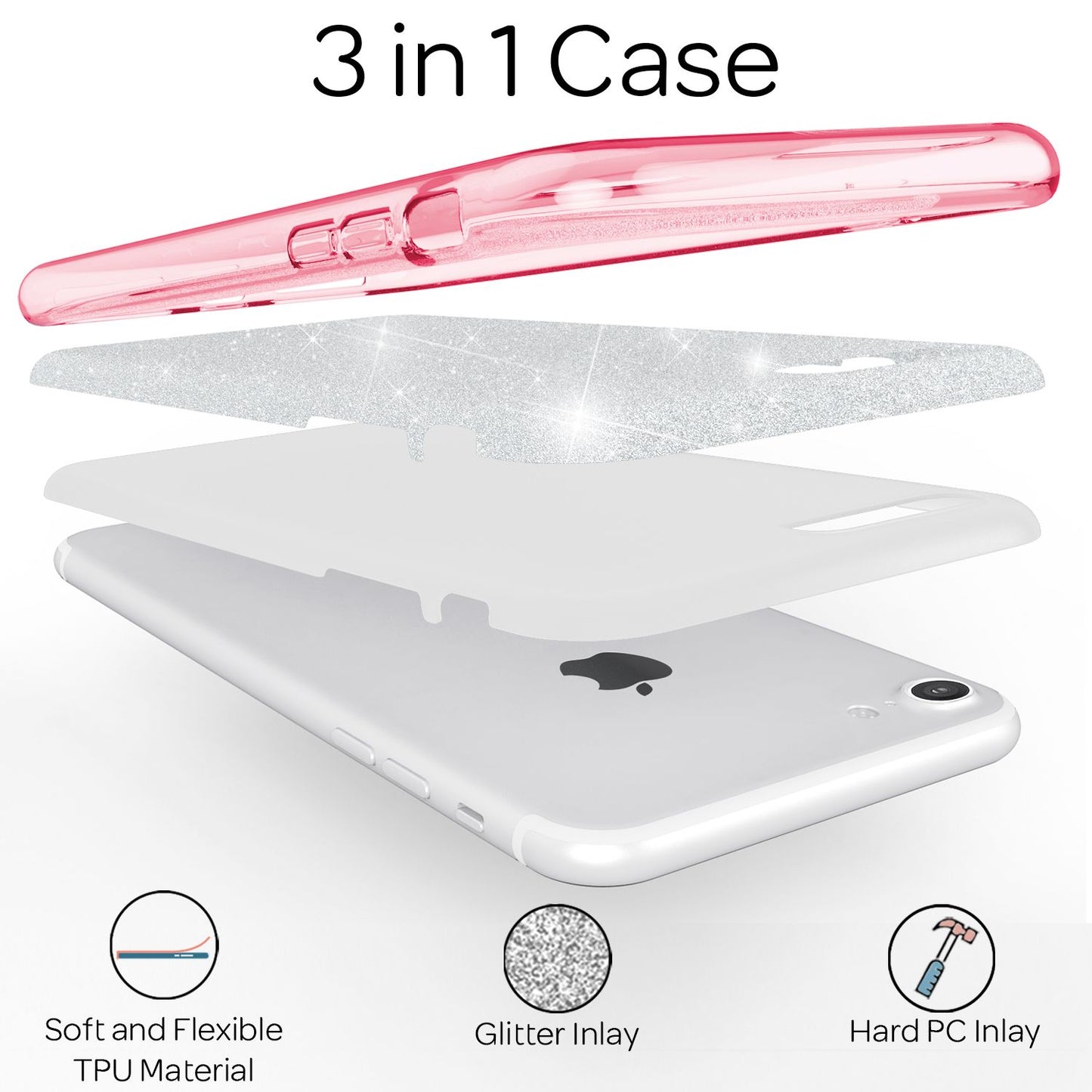 NALIA Glitzerhülle für iPhone 7 / 8 / SE (2020 / 2022) – Funkelnder Glitzer-Look & Grip – SHINEPOP (Silikon Case) – Marke aus Berlin