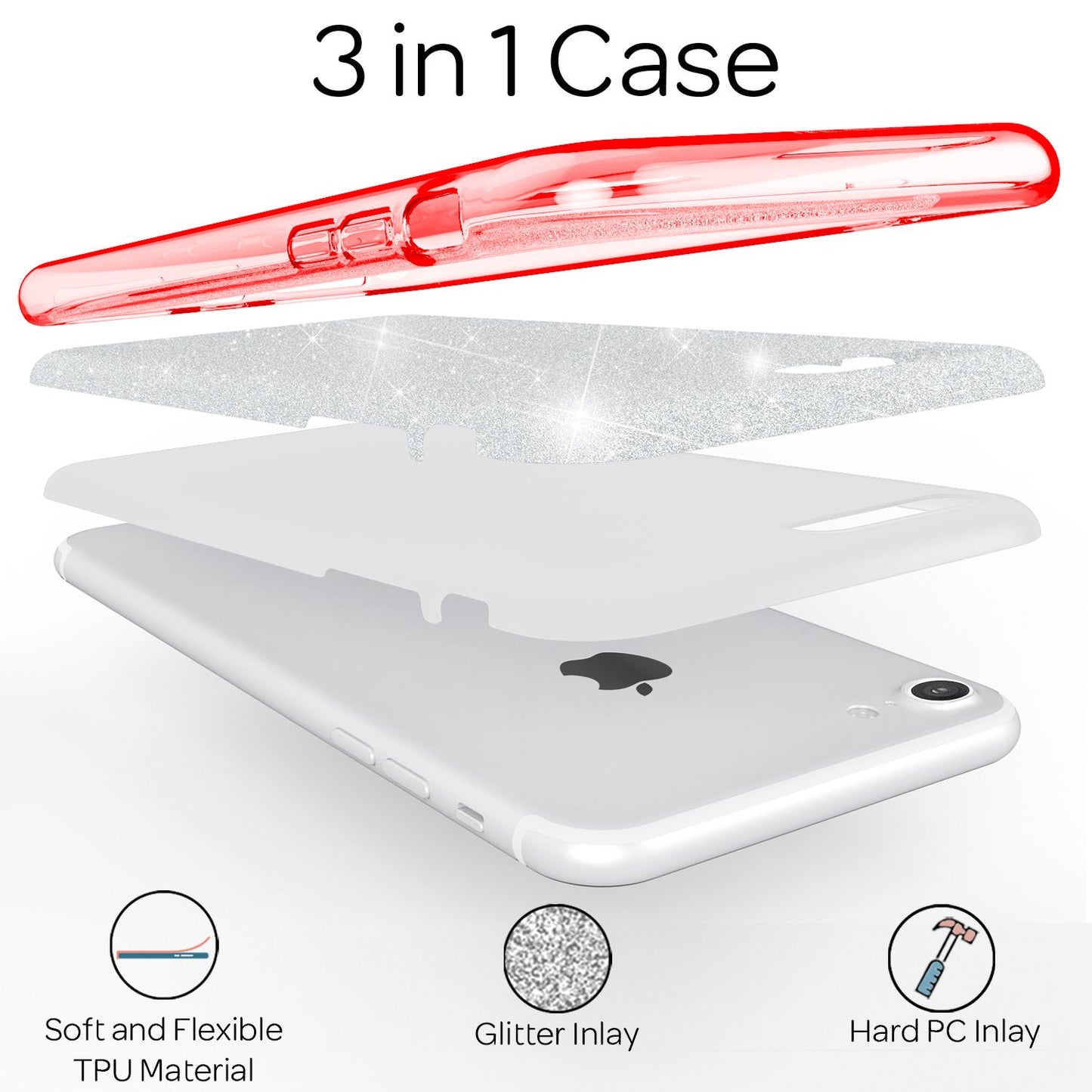 NALIA Glitzerhülle für iPhone 7 / 8 / SE (2020 / 2022) – Funkelnder Glitzer-Look & Grip – SHINEPOP (Silikon Case) – Marke aus Berlin