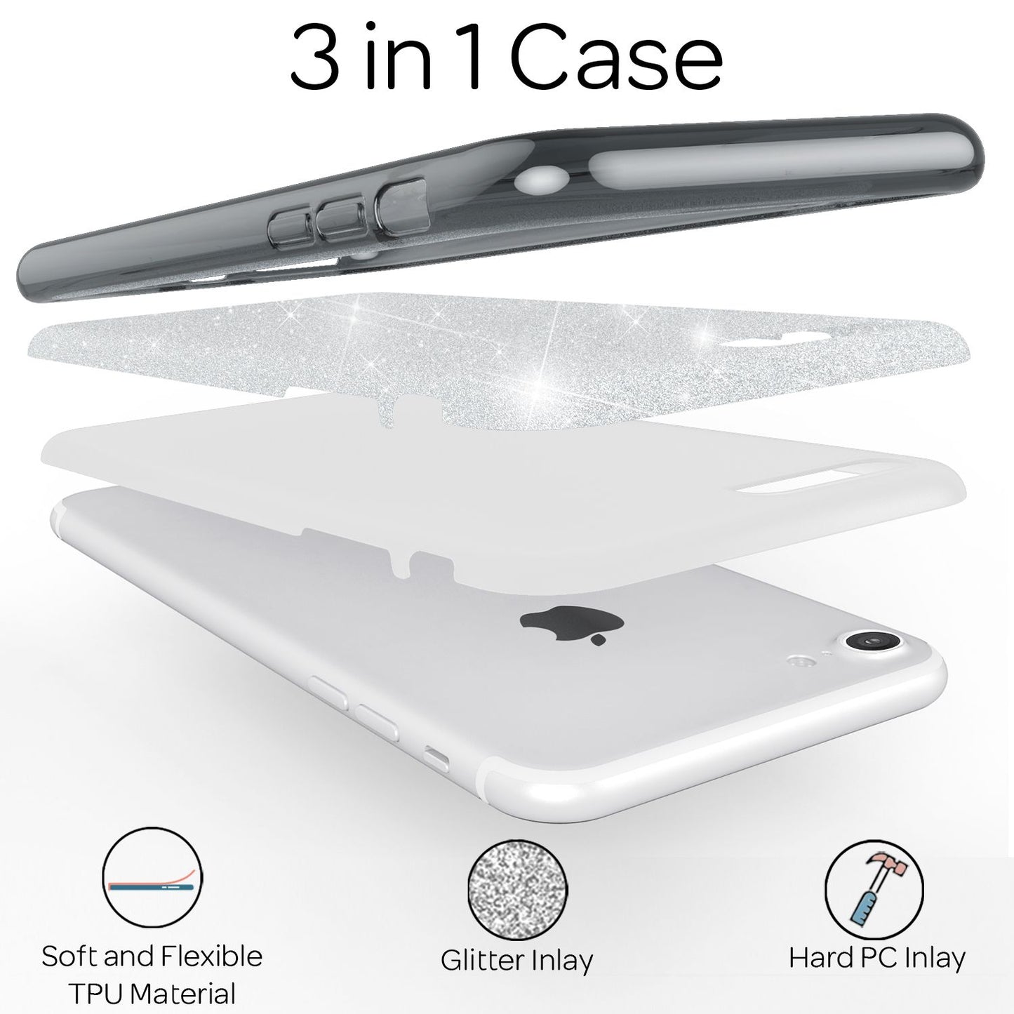 NALIA Glitzerhülle für iPhone 7 / 8 / SE (2020 / 2022) – Funkelnder Glitzer-Look & Grip – SHINEPOP (Silikon Case) – Marke aus Berlin