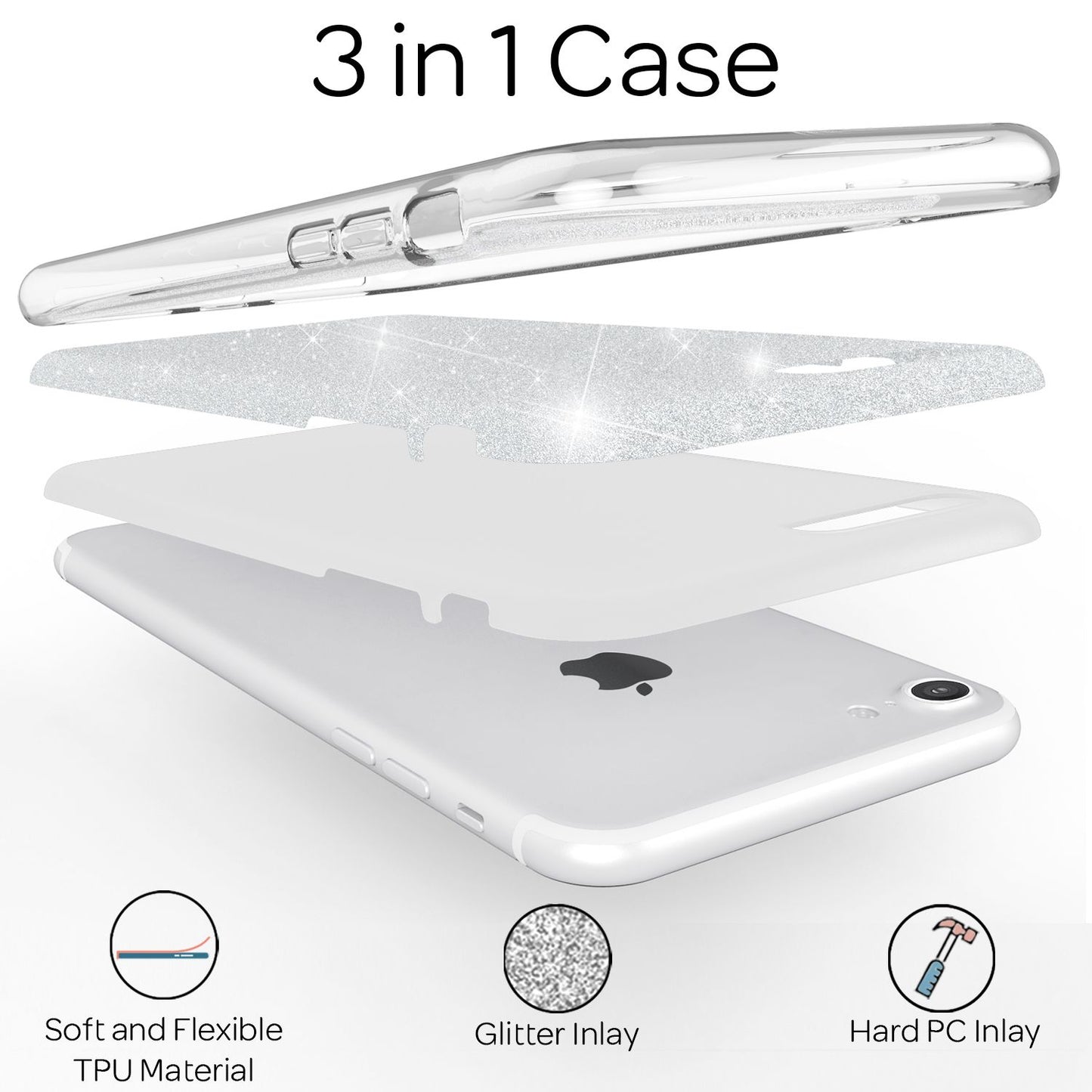 NALIA Glitzerhülle für iPhone 7 / 8 / SE (2020 / 2022) – Funkelnder Glitzer-Look & Grip – SHINEPOP (Silikon Case) – Marke aus Berlin