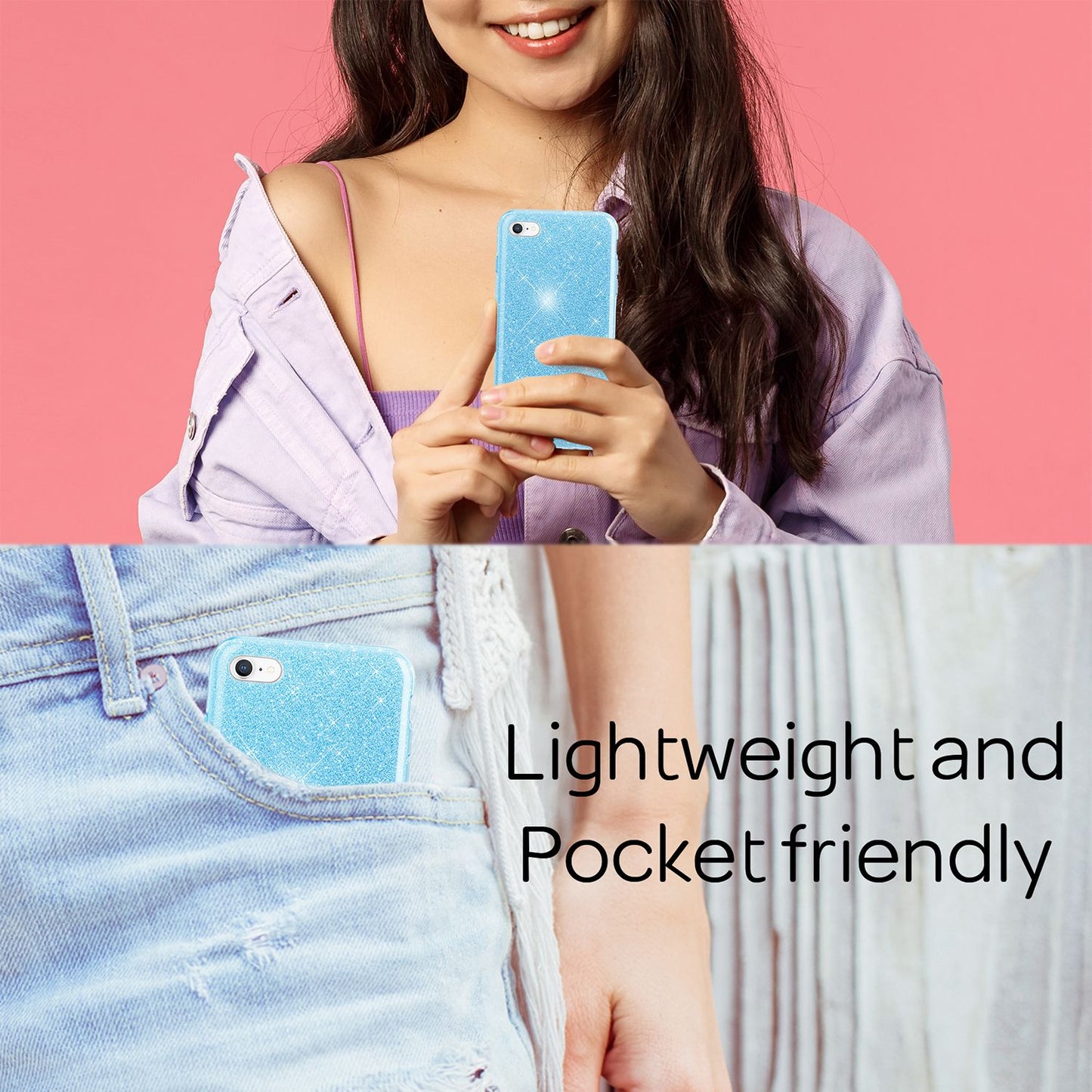 NALIA Glitzerhülle für iPhone 7 / 8 / SE (2020 / 2022) – Funkelnder Glitzer-Look & Grip – SHINEPOP (Silikon Case) – Marke aus Berlin