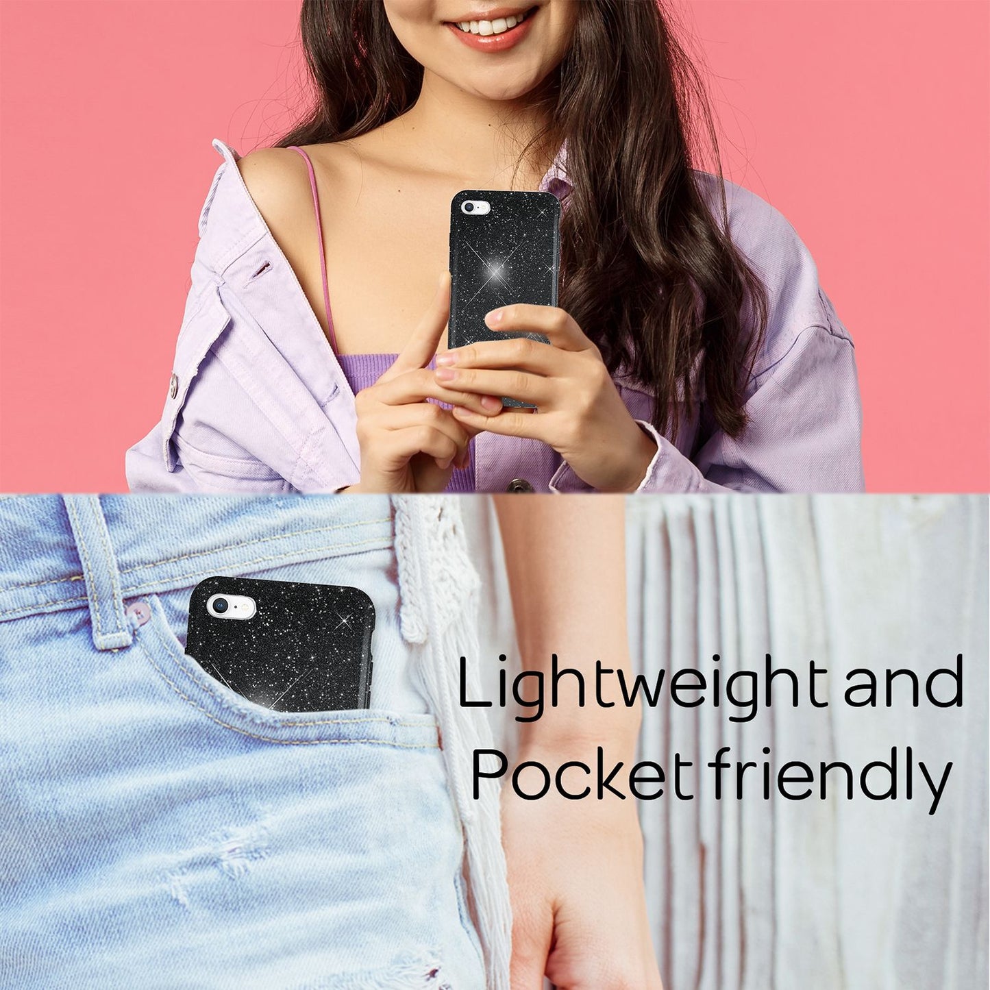 NALIA Glitzerhülle für iPhone 7 / 8 / SE (2020 / 2022) – Funkelnder Glitzer-Look & Grip – SHINEPOP (Silikon Case) – Marke aus Berlin