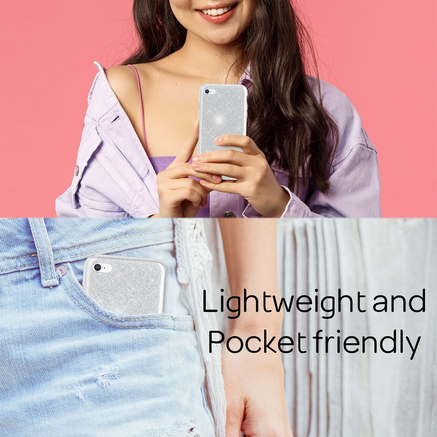 NALIA Glitzerhülle für iPhone 7 / 8 / SE (2020 / 2022) – Funkelnder Glitzer-Look & Grip – SHINEPOP (Silikon Case) – Marke aus Berlin