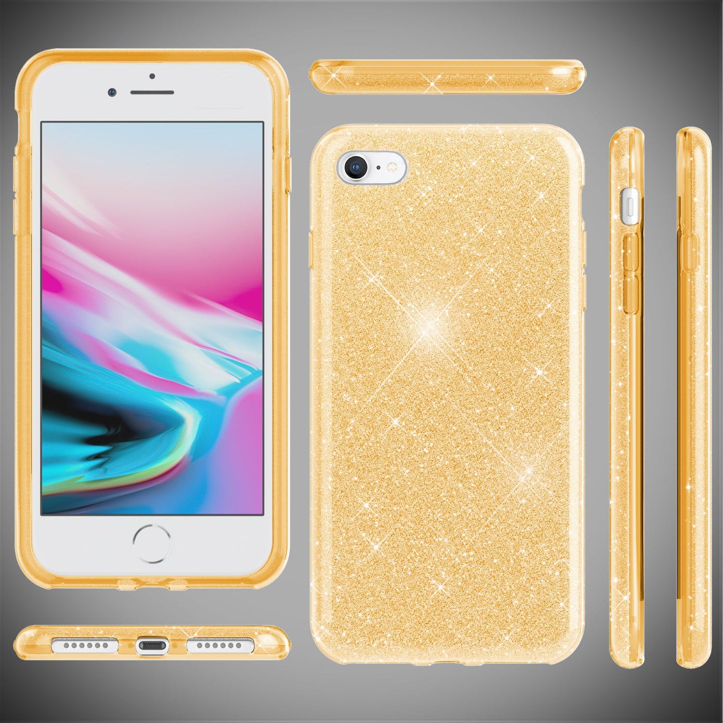 NALIA Glitzerhülle für iPhone 7 / 8 / SE (2020 / 2022) – Funkelnder Glitzer-Look & Grip – SHINEPOP (Silikon Case) – Marke aus Berlin