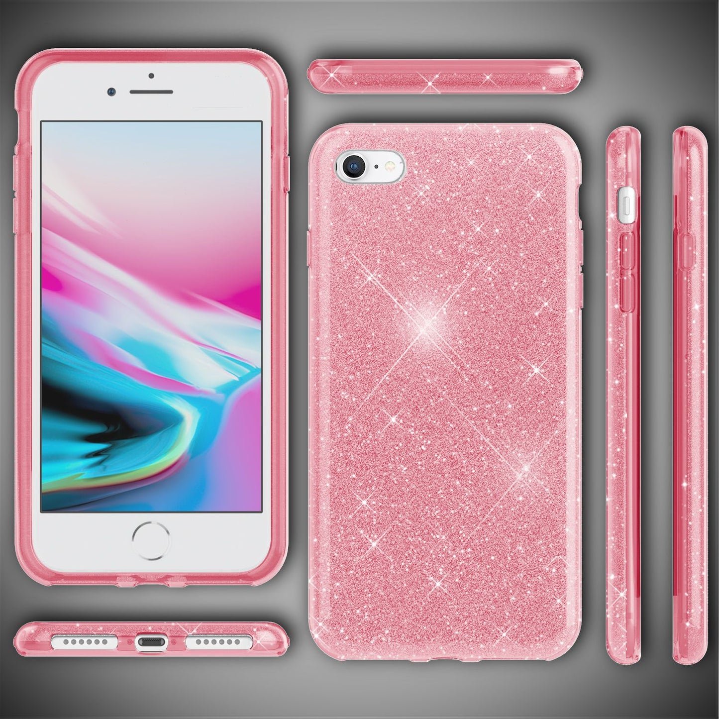 NALIA Glitzerhülle für iPhone 7 / 8 / SE (2020 / 2022) – Funkelnder Glitzer-Look & Grip – SHINEPOP (Silikon Case) – Marke aus Berlin