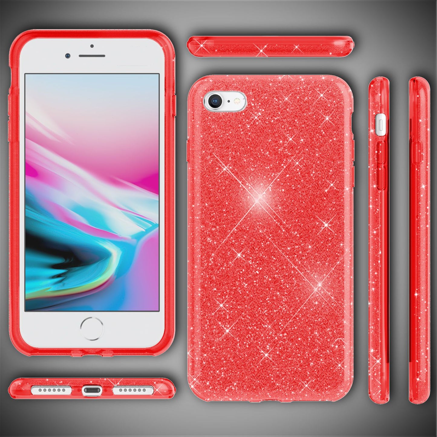 NALIA Glitzerhülle für iPhone 7 / 8 / SE (2020 / 2022) – Funkelnder Glitzer-Look & Grip – SHINEPOP (Silikon Case) – Marke aus Berlin