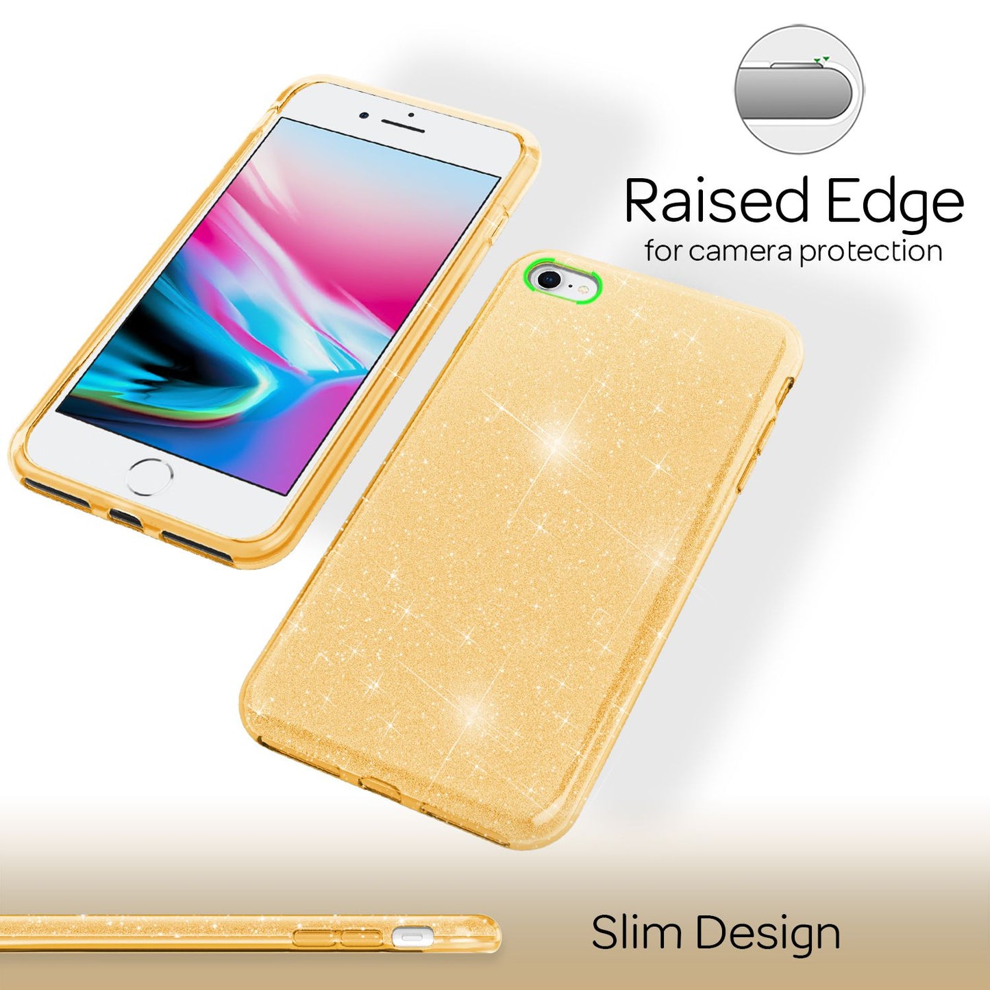 NALIA Glitzerhülle für iPhone 7 / 8 / SE (2020 / 2022) – Funkelnder Glitzer-Look & Grip – SHINEPOP (Silikon Case) – Marke aus Berlin