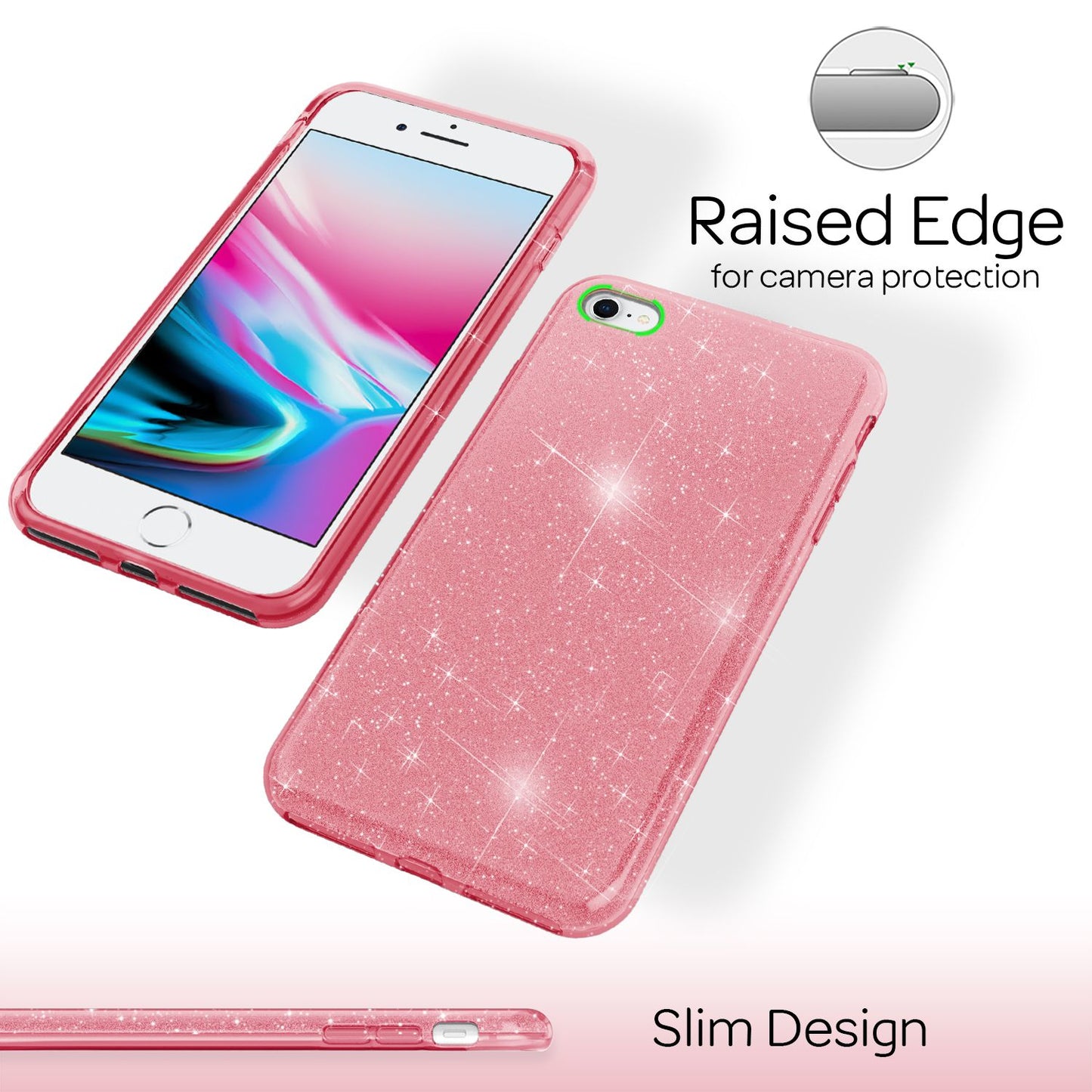 NALIA Glitzerhülle für iPhone 7 / 8 / SE (2020 / 2022) – Funkelnder Glitzer-Look & Grip – SHINEPOP (Silikon Case) – Marke aus Berlin