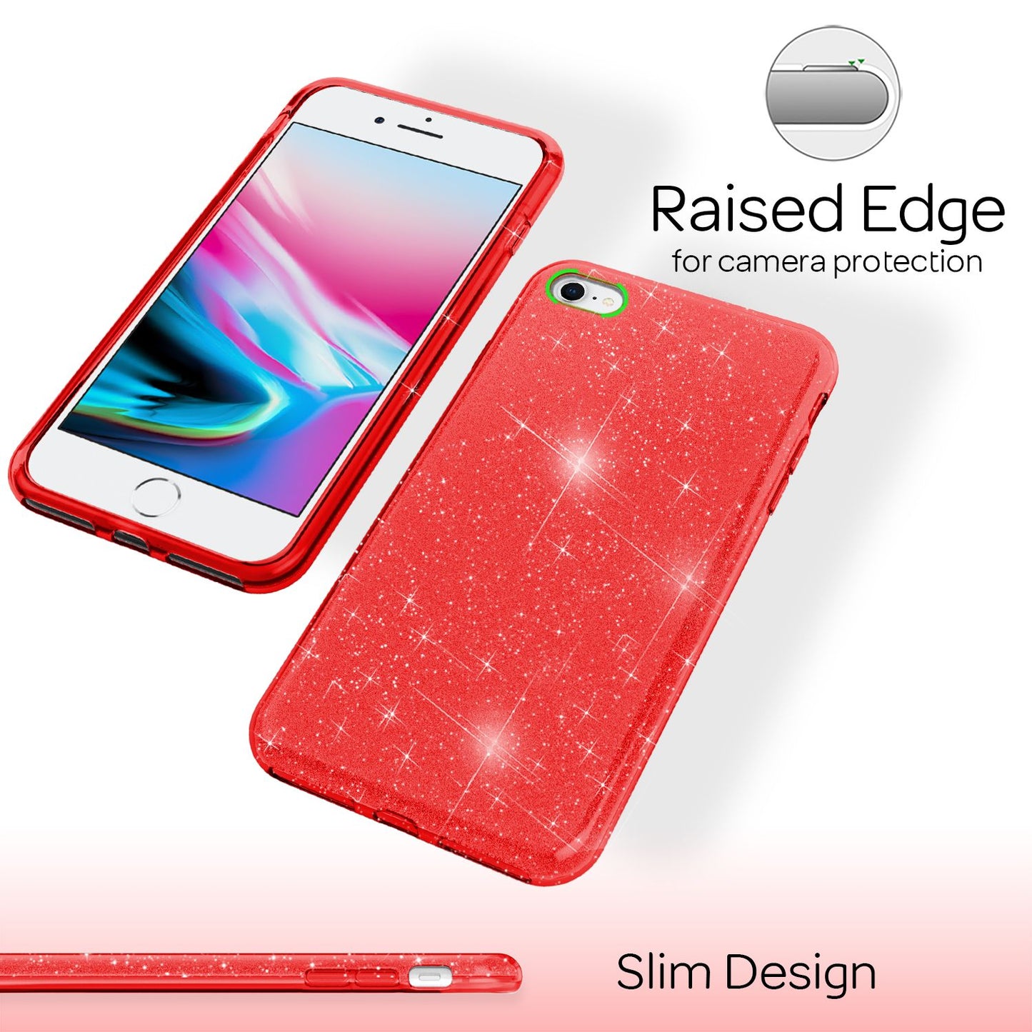 NALIA Glitzerhülle für iPhone 7 / 8 / SE (2020 / 2022) – Funkelnder Glitzer-Look & Grip – SHINEPOP (Silikon Case) – Marke aus Berlin