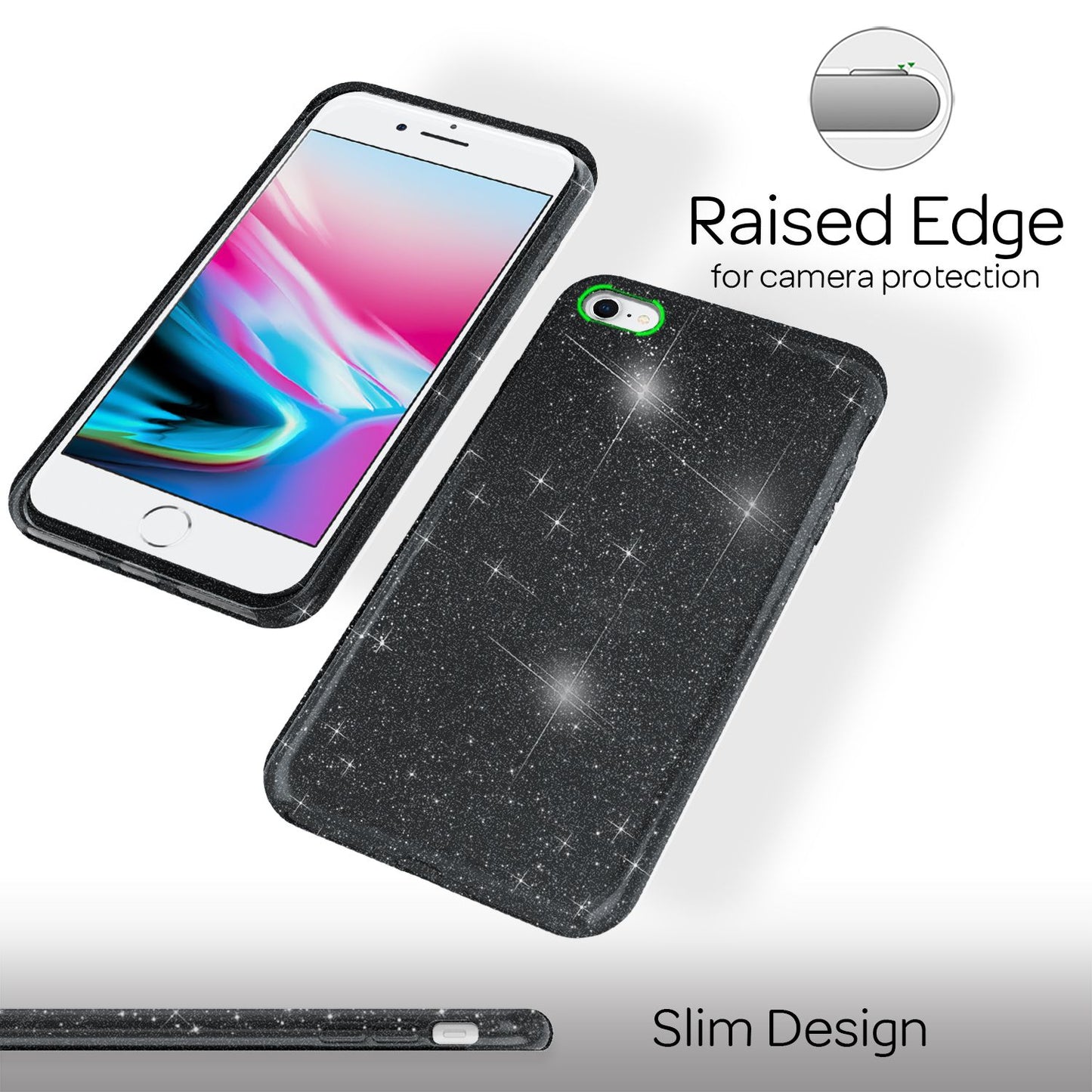 NALIA Glitzerhülle für iPhone 7 / 8 / SE (2020 / 2022) – Funkelnder Glitzer-Look & Grip – SHINEPOP (Silikon Case) – Marke aus Berlin