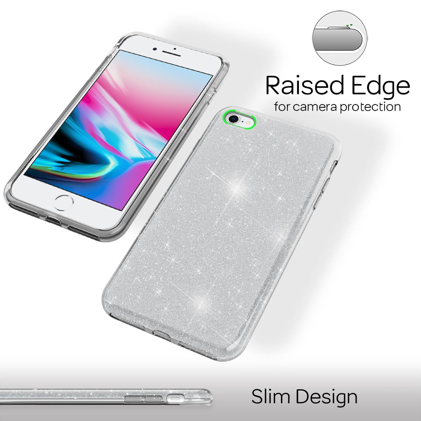 NALIA Glitzerhülle für iPhone 7 / 8 / SE (2020 / 2022) – Funkelnder Glitzer-Look & Grip – SHINEPOP (Silikon Case) – Marke aus Berlin