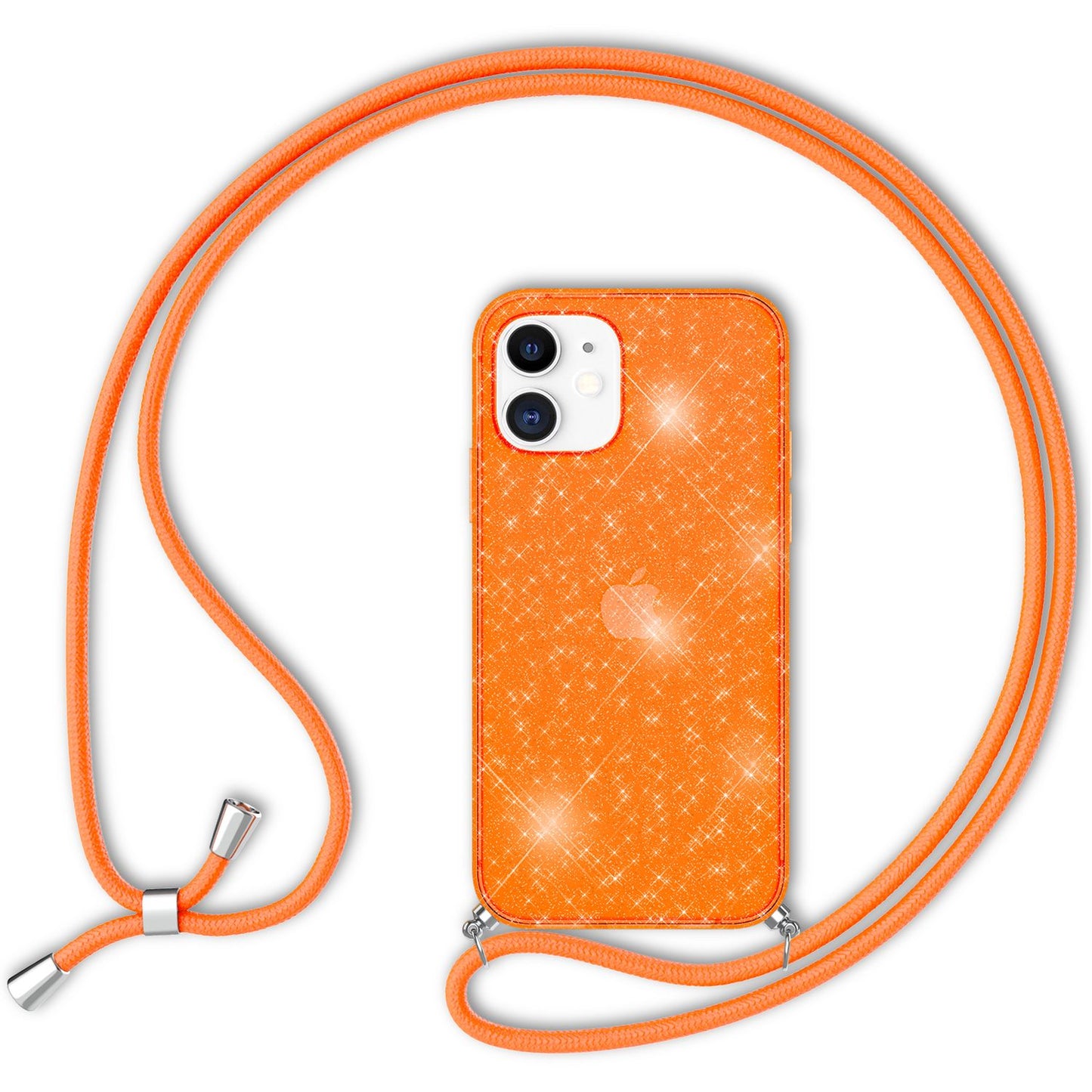 NALIA Handykette mit Neon Glitzerhülle für iPhone 12 / 12 Pro – Durchsichtig & Funkelnd – HANGIT SPARK (Transparentes Silikon Case zum Umhängen) – Marke aus Berlin