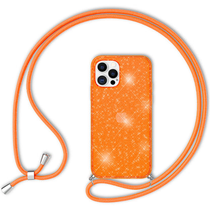 NALIA Handykette mit Neon Glitzerhülle für iPhone 12 Pro Max – Durchsichtig & Funkelnd – HANGIT SPARK (Transparentes Silikon Case zum Umhängen) – Marke aus Berlin