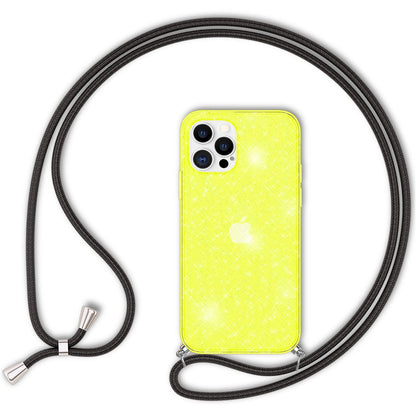 NALIA Handykette mit Neon Glitzerhülle für iPhone 12 Pro Max – Durchsichtig & Funkelnd – HANGIT SPARK (Transparentes Silikon Case zum Umhängen) – Marke aus Berlin