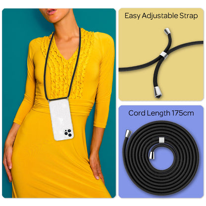 NALIA Handykette mit Neon Glitzerhülle für iPhone 12 Pro Max – Durchsichtig & Funkelnd – HANGIT SPARK (Transparentes Silikon Case zum Umhängen) – Marke aus Berlin