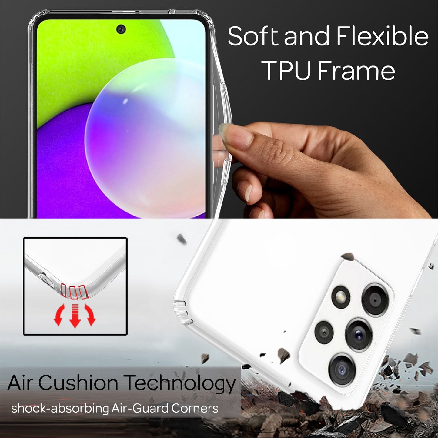 NALIA Transparente Hülle für Samsung Galaxy A52 / A52 5G / A52s 5G – Harte Rückseite & Silikon Rand – IGNITE (Stoßfeste Handyhülle & Verstärkte Ecken) – Marke aus Berlin