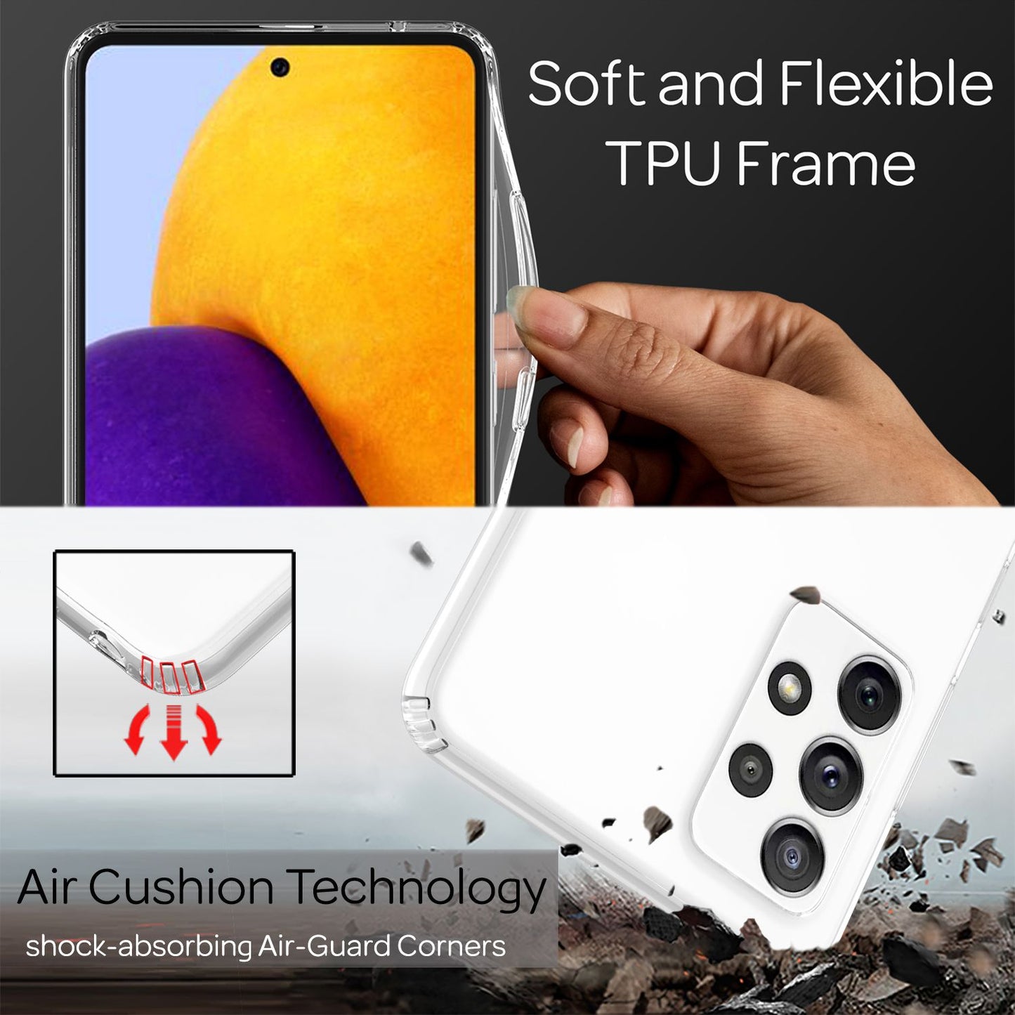NALIA Transparente Hülle für Samsung Galaxy A72 – Harte Rückseite & Silikon Rand – IGNITE (Stoßfeste Handyhülle & Verstärkte Ecken) – Marke aus Berlin