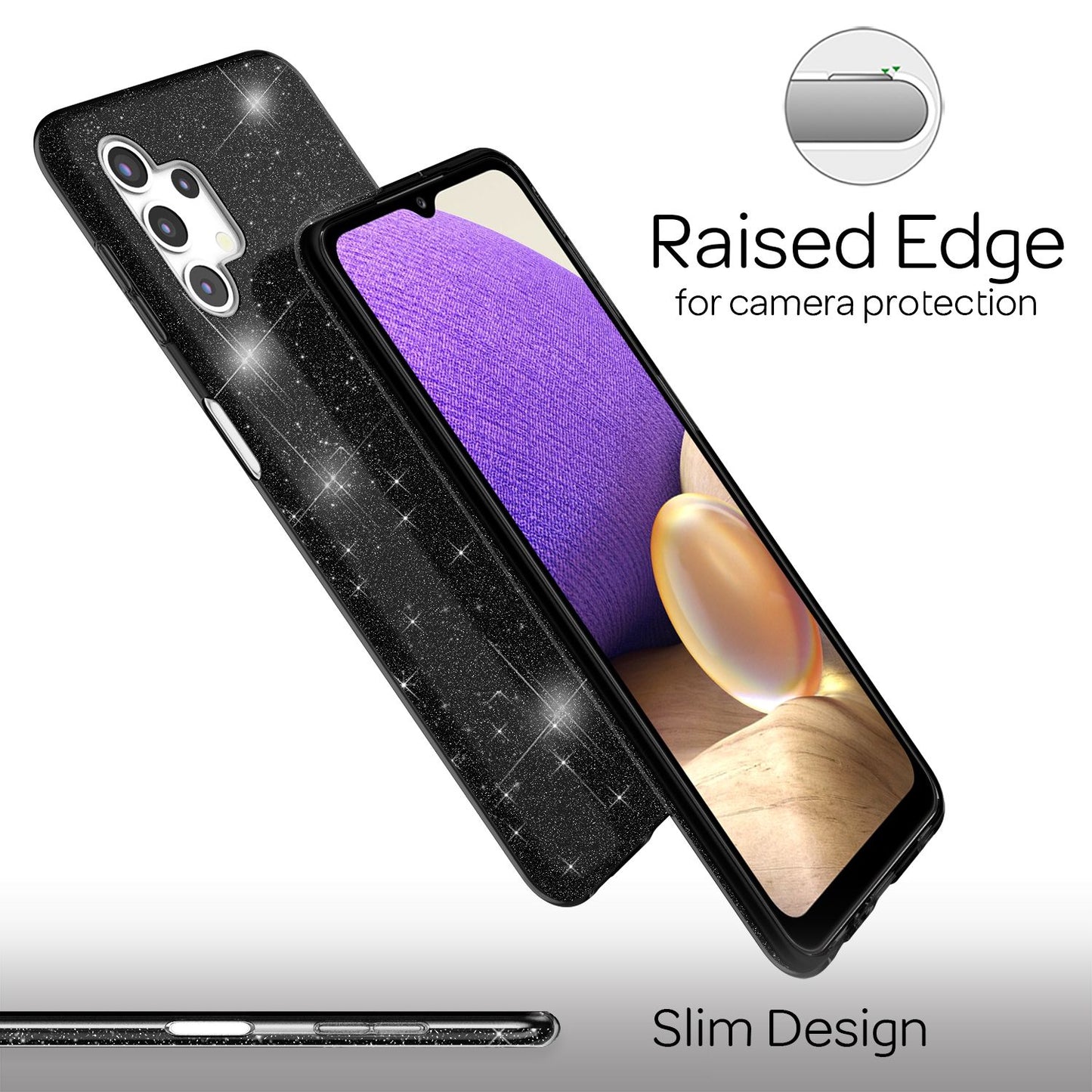NALIA Glitzerhülle für Samsung Galaxy A32 5G – Funkelnder Glitzer-Look & Grip – SHINEPOP (Silikon Case) – Marke aus Berlin