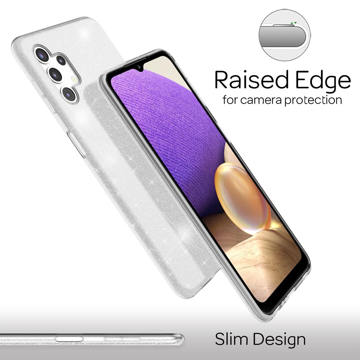 NALIA Glitzerhülle für Samsung Galaxy A32 5G – Funkelnder Glitzer-Look & Grip – SHINEPOP (Silikon Case) – Marke aus Berlin