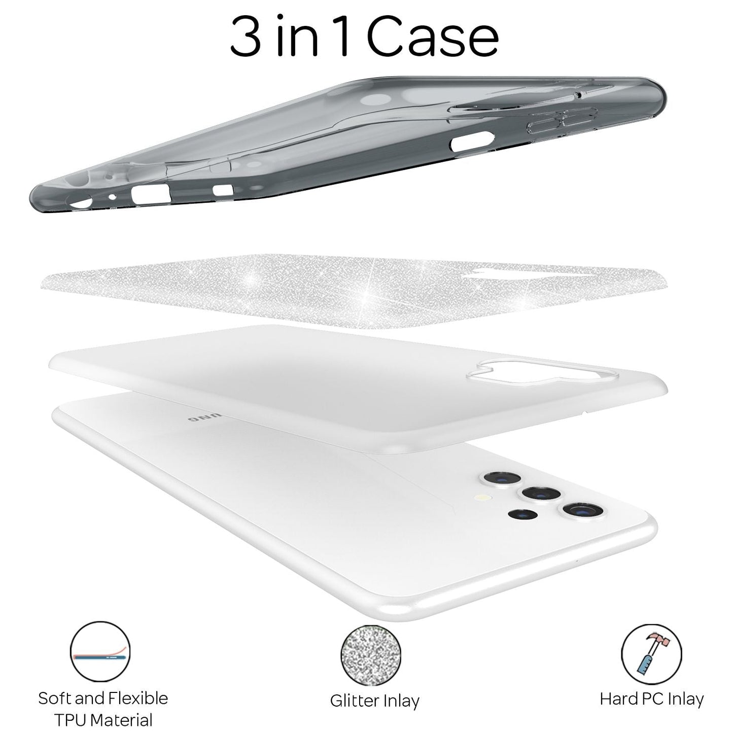 NALIA Glitzerhülle für Samsung Galaxy A32 5G – Funkelnder Glitzer-Look & Grip – SHINEPOP (Silikon Case) – Marke aus Berlin
