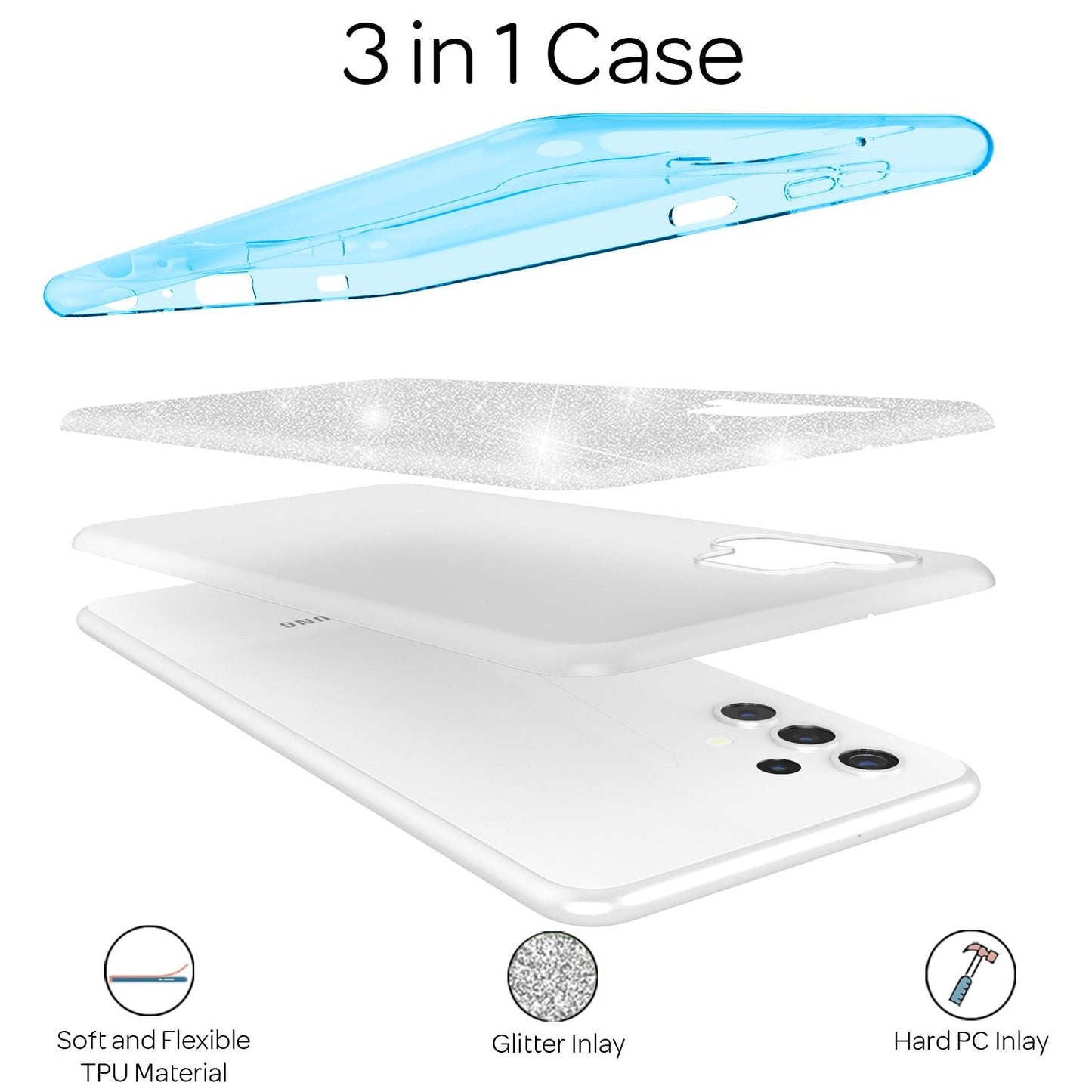 NALIA Glitzerhülle für Samsung Galaxy A32 5G – Funkelnder Glitzer-Look & Grip – SHINEPOP (Silikon Case) – Marke aus Berlin