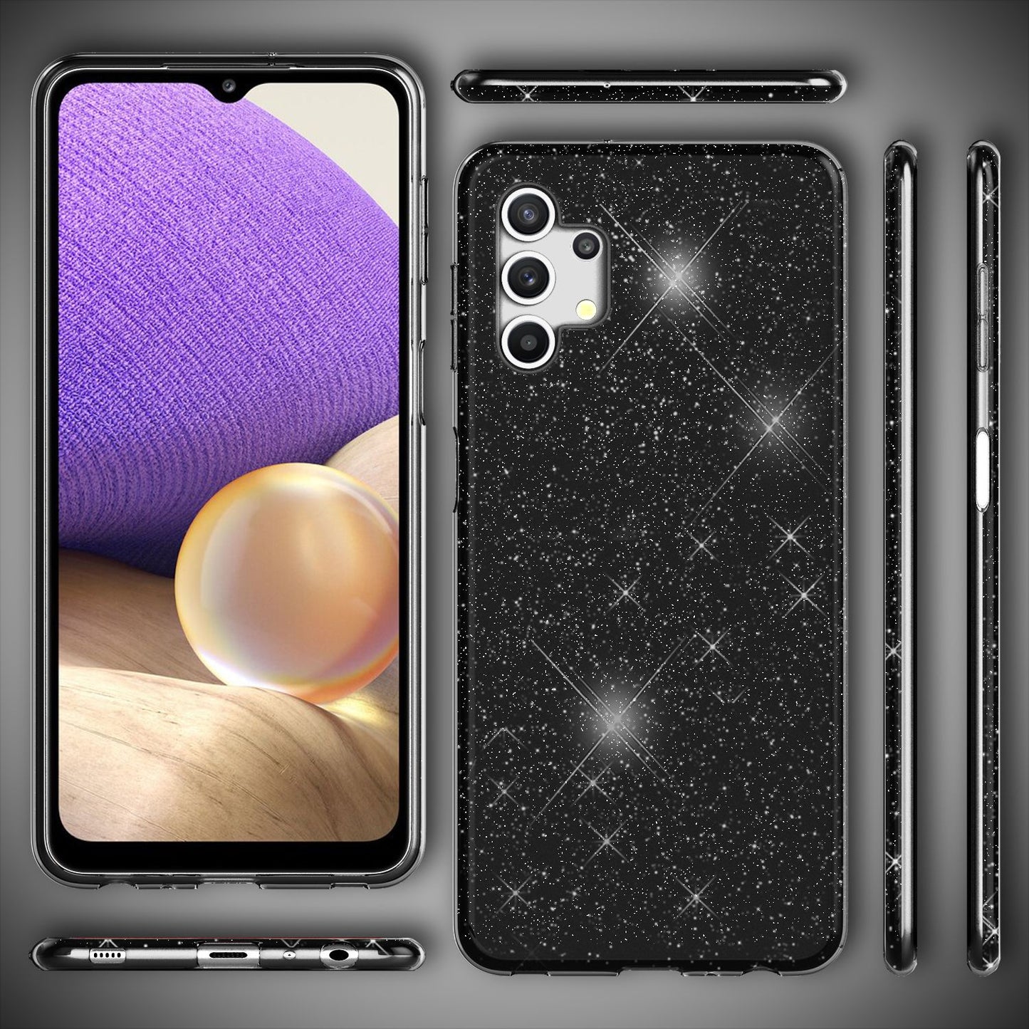 NALIA Glitzerhülle für Samsung Galaxy A32 5G – Funkelnder Glitzer-Look & Grip – SHINEPOP (Silikon Case) – Marke aus Berlin
