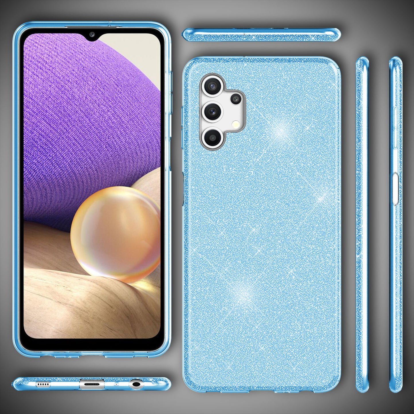 NALIA Glitzerhülle für Samsung Galaxy A32 5G – Funkelnder Glitzer-Look & Grip – SHINEPOP (Silikon Case) – Marke aus Berlin