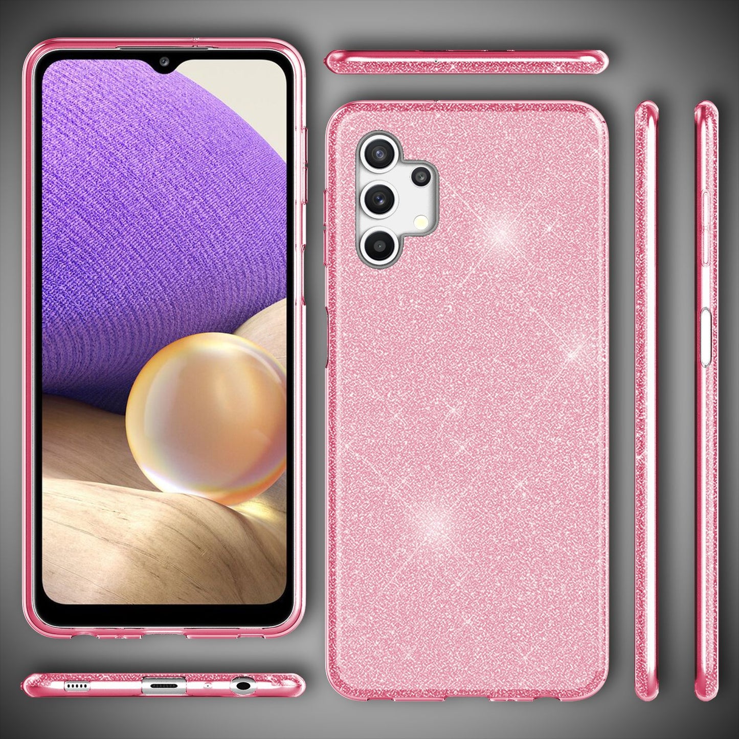 NALIA Glitzerhülle für Samsung Galaxy A32 5G – Funkelnder Glitzer-Look & Grip – SHINEPOP (Silikon Case) – Marke aus Berlin