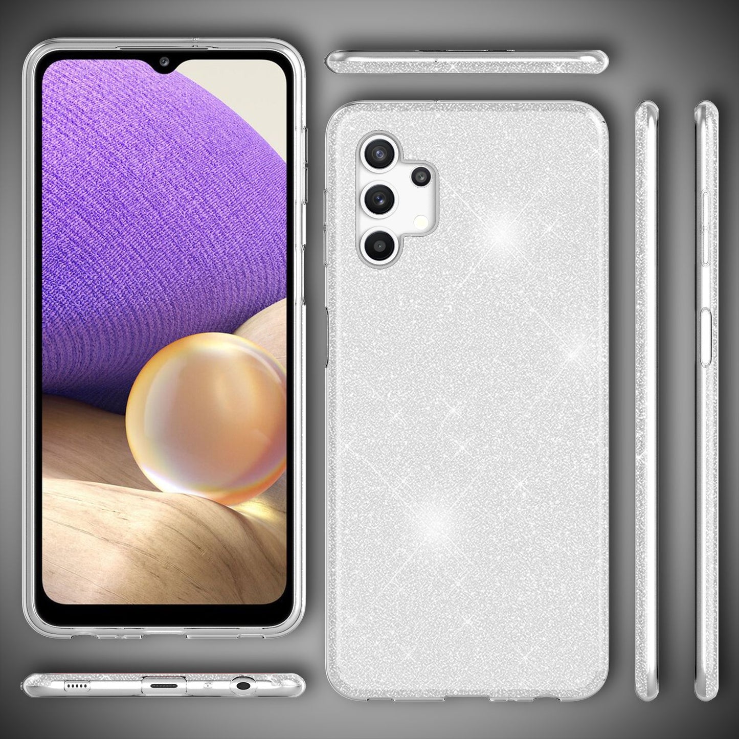 NALIA Glitzerhülle für Samsung Galaxy A32 5G – Funkelnder Glitzer-Look & Grip – SHINEPOP (Silikon Case) – Marke aus Berlin