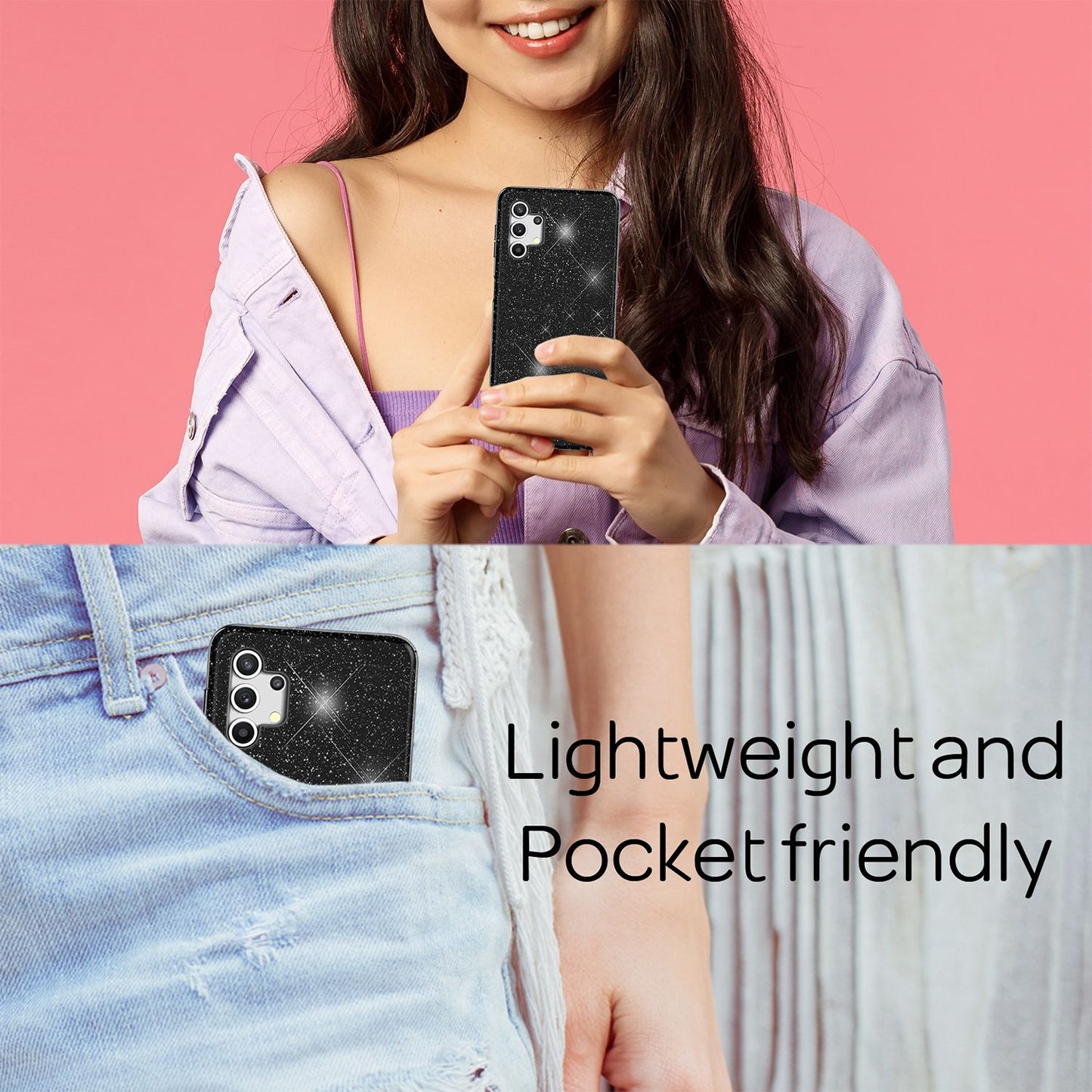 NALIA Glitzerhülle für Samsung Galaxy A32 5G – Funkelnder Glitzer-Look & Grip – SHINEPOP (Silikon Case) – Marke aus Berlin