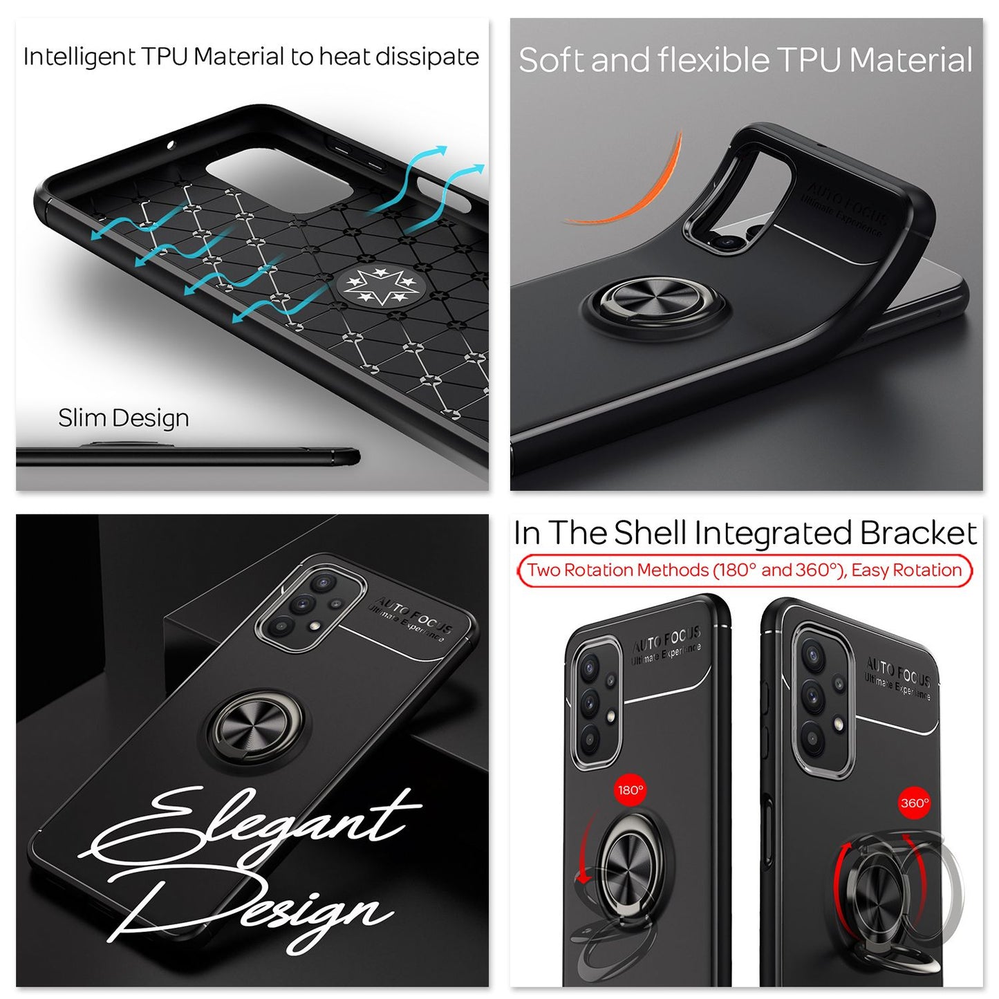 NALIA Ringhülle für Samsung Galaxy A32 5G – Ring-Ständer 360° & für Magnet-Halter – GRIP360 (Mattiertes Silikon Case) – Marke aus Berlin