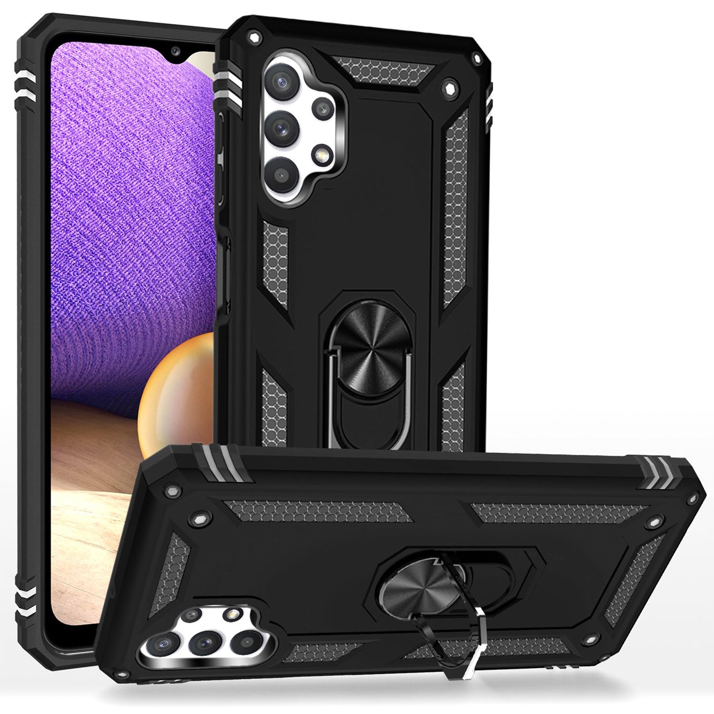NALIA Panzerhülle für Samsung Galaxy A32 5G – Ring-Ständer 360° & Magnet-Halterung Kompatibel – RINGDEFEND (Stoßfestes Outdoor Case) – Marke aus Berlin