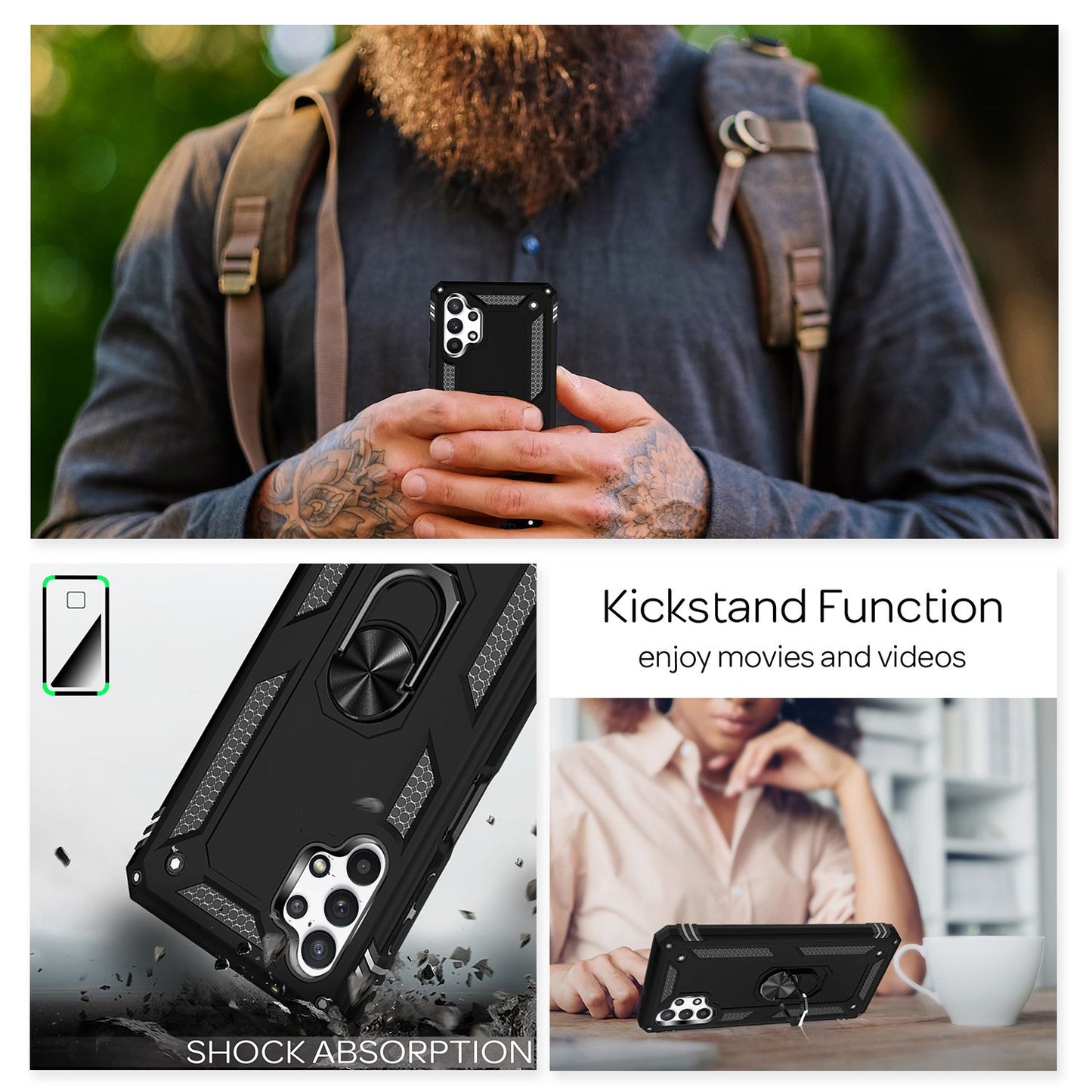 NALIA Panzerhülle für Samsung Galaxy A32 5G – Ring-Ständer 360° & Magnet-Halterung Kompatibel – RINGDEFEND (Stoßfestes Outdoor Case) – Marke aus Berlin