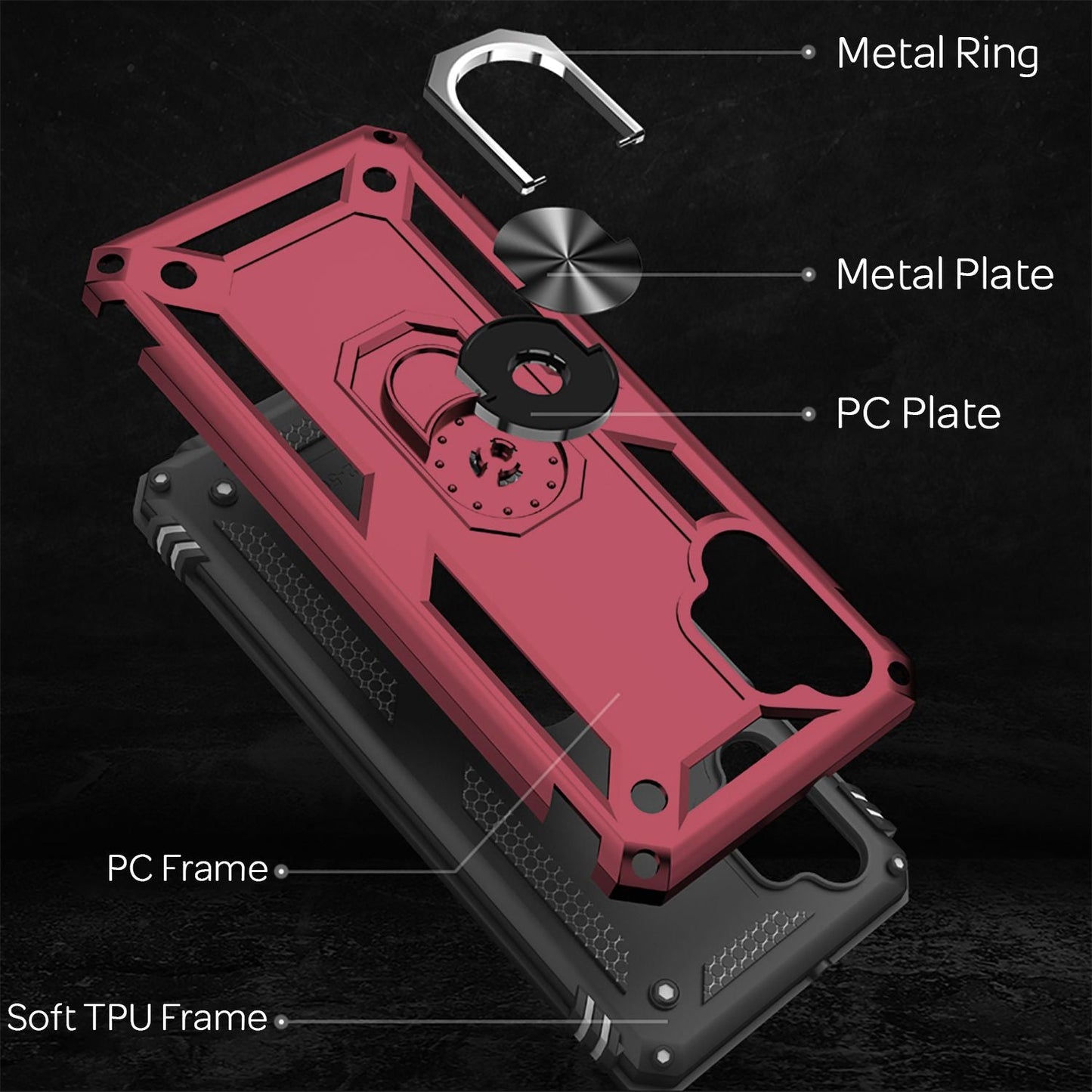 NALIA Panzerhülle für Samsung Galaxy A32 5G – Ring-Ständer 360° & Magnet-Halterung Kompatibel – RINGDEFEND (Stoßfestes Outdoor Case) – Marke aus Berlin