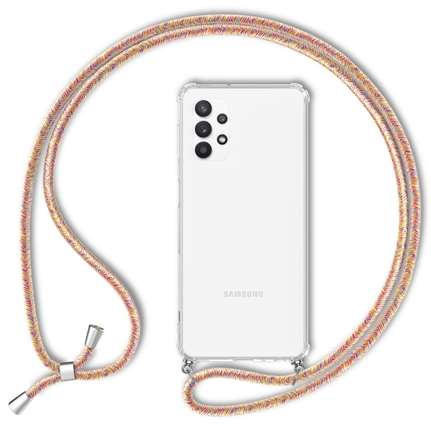 NALIA Handykette für Samsung Galaxy A32 5G – Transparentes Hybrid-Case & Band – HANGIT (Anti-Gelb Rückseite & Verstellbar) – Marke aus Berlin
