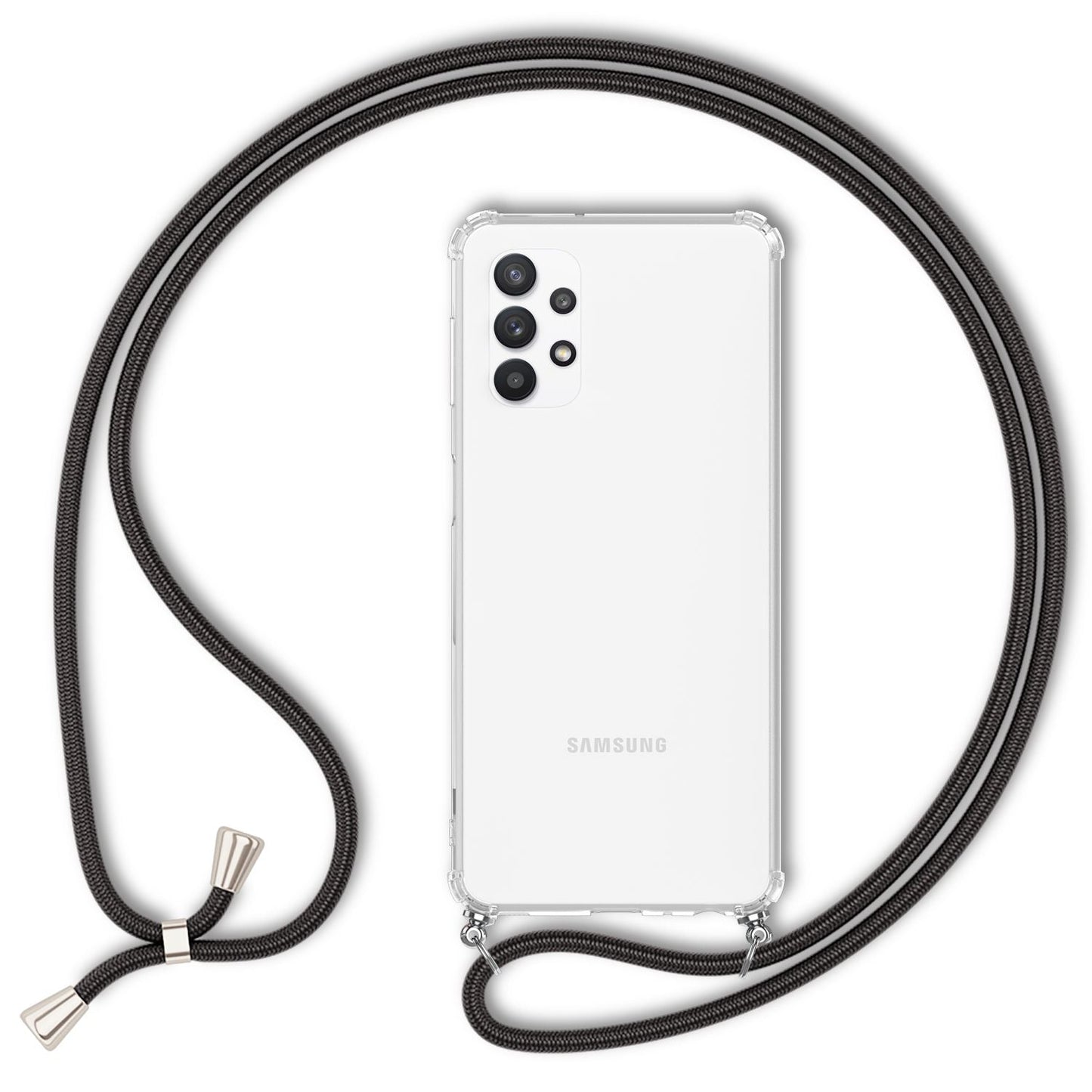 NALIA Handykette für Samsung Galaxy A32 5G – Transparentes Hybrid-Case & Band – HANGIT (Anti-Gelb Rückseite & Verstellbar) – Marke aus Berlin