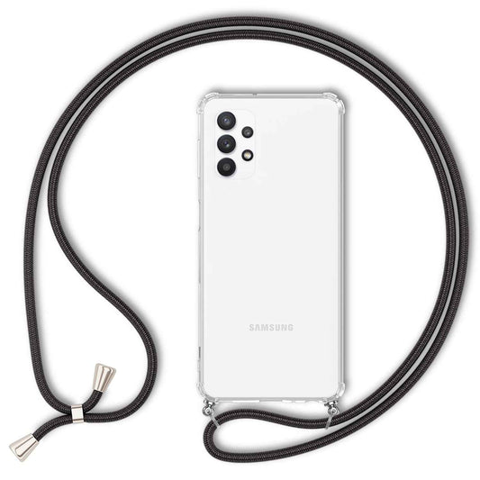 NALIA Handykette für Samsung Galaxy A32 5G – Transparentes Hybrid-Case & Band – HANGIT (Anti-Gelb Rückseite & Verstellbar) – Marke aus Berlin