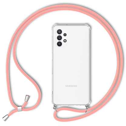 NALIA Handykette für Samsung Galaxy A32 5G – Transparentes Hybrid-Case & Band – HANGIT (Anti-Gelb Rückseite & Verstellbar) – Marke aus Berlin