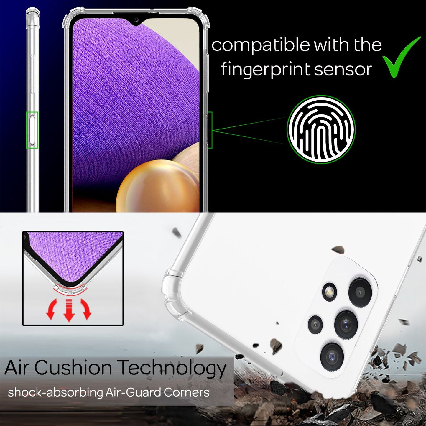 NALIA Handykette für Samsung Galaxy A32 5G – Transparentes Hybrid-Case & Band – HANGIT (Anti-Gelb Rückseite & Verstellbar) – Marke aus Berlin