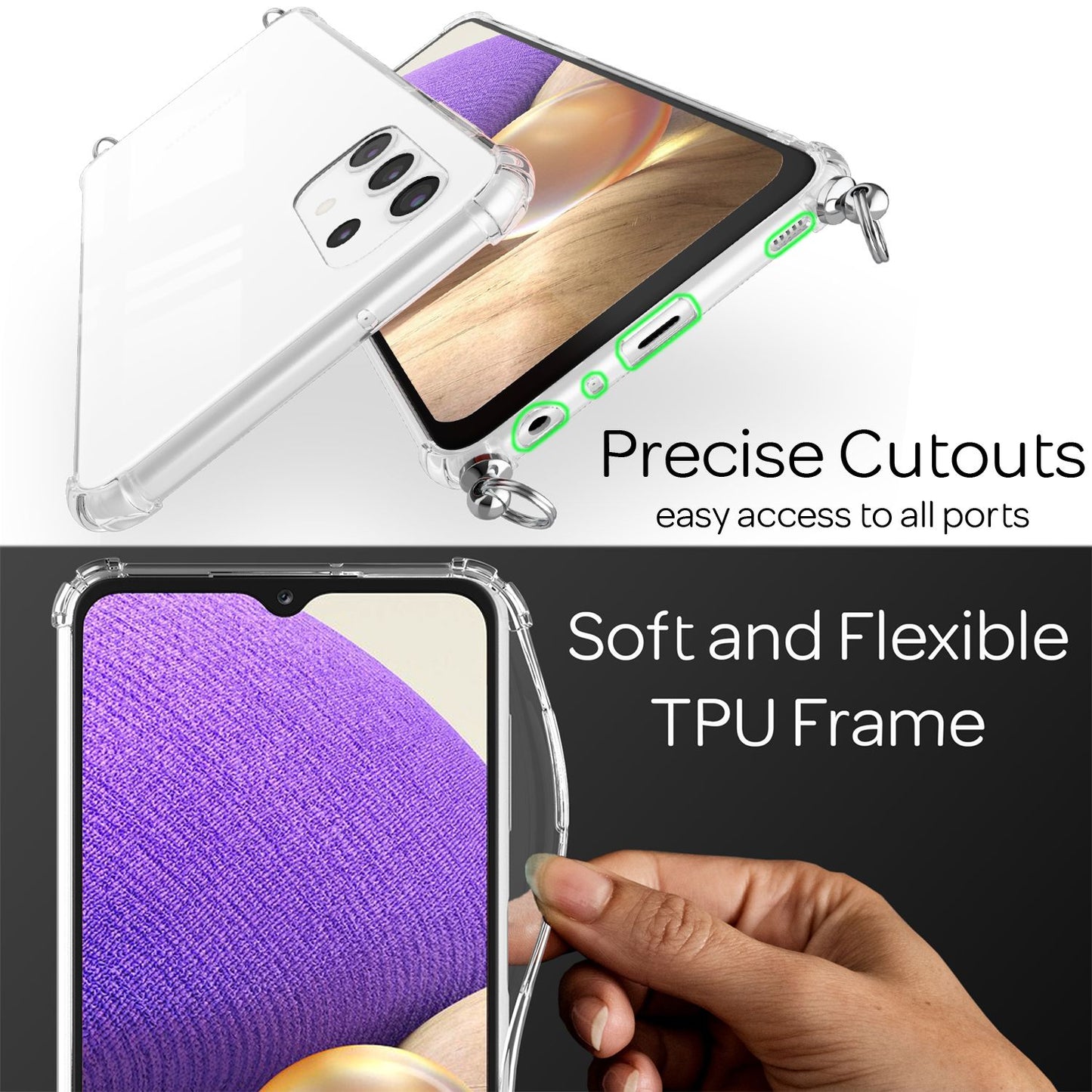 NALIA Handykette für Samsung Galaxy A32 5G – Transparentes Hybrid-Case & Band – HANGIT (Anti-Gelb Rückseite & Verstellbar) – Marke aus Berlin