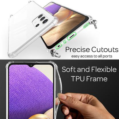 NALIA Handykette für Samsung Galaxy A32 5G – Transparentes Hybrid-Case & Band – HANGIT (Anti-Gelb Rückseite & Verstellbar) – Marke aus Berlin