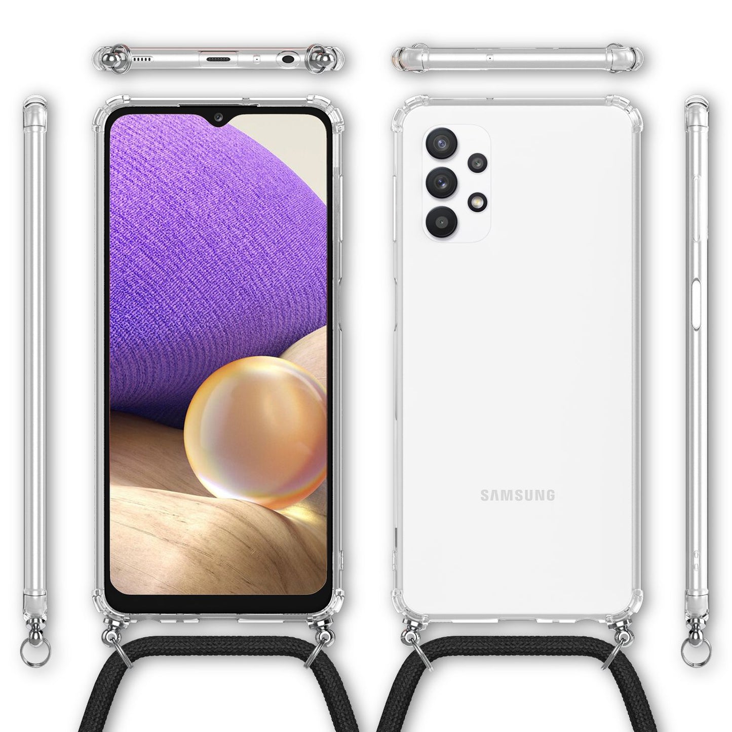 NALIA Handykette für Samsung Galaxy A32 5G – Transparentes Hybrid-Case & Band – HANGIT (Anti-Gelb Rückseite & Verstellbar) – Marke aus Berlin