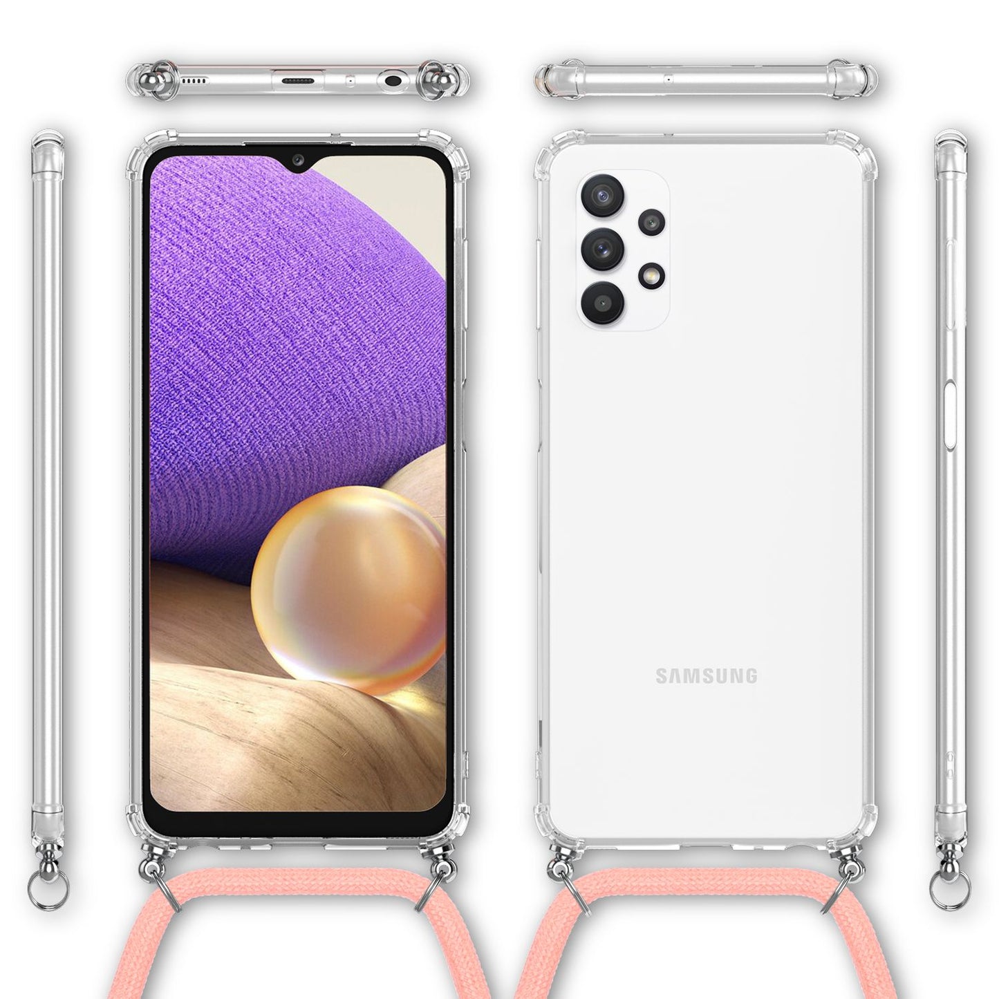 NALIA Handykette für Samsung Galaxy A32 5G – Transparentes Hybrid-Case & Band – HANGIT (Anti-Gelb Rückseite & Verstellbar) – Marke aus Berlin