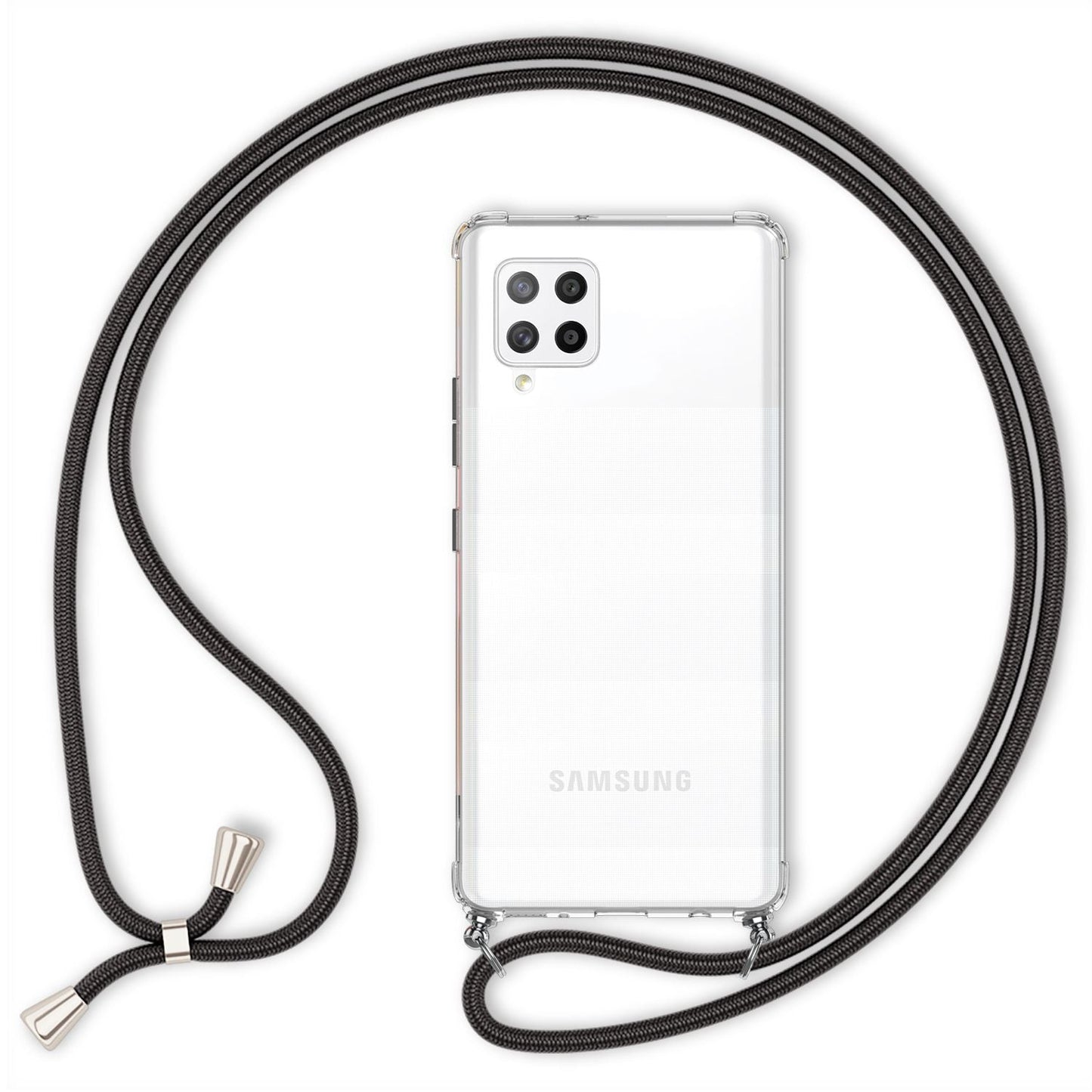 NALIA Handykette für Samsung Galaxy A42 5G – Transparentes Hybrid-Case & Band – HANGIT (Anti-Gelb Rückseite & Verstellbar) – Marke aus Berlin