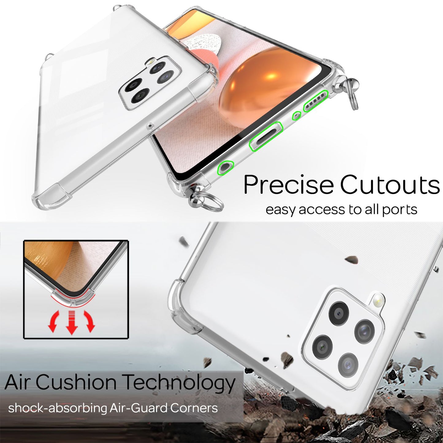NALIA Handykette für Samsung Galaxy A42 5G – Transparentes Hybrid-Case & Band – HANGIT (Anti-Gelb Rückseite & Verstellbar) – Marke aus Berlin