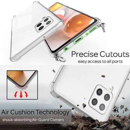 NALIA Handykette für Samsung Galaxy A42 5G – Transparentes Hybrid-Case & Band – HANGIT (Anti-Gelb Rückseite & Verstellbar) – Marke aus Berlin