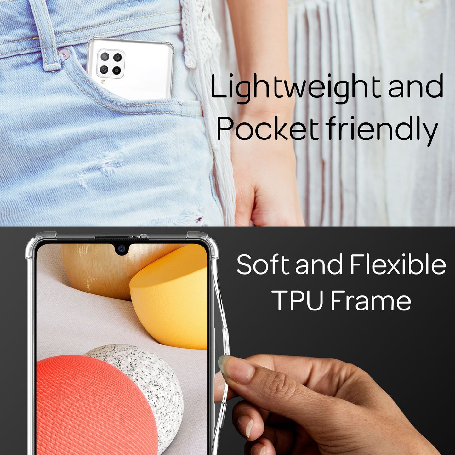 NALIA Handykette für Samsung Galaxy A42 5G – Transparentes Hybrid-Case & Band – HANGIT (Anti-Gelb Rückseite & Verstellbar) – Marke aus Berlin