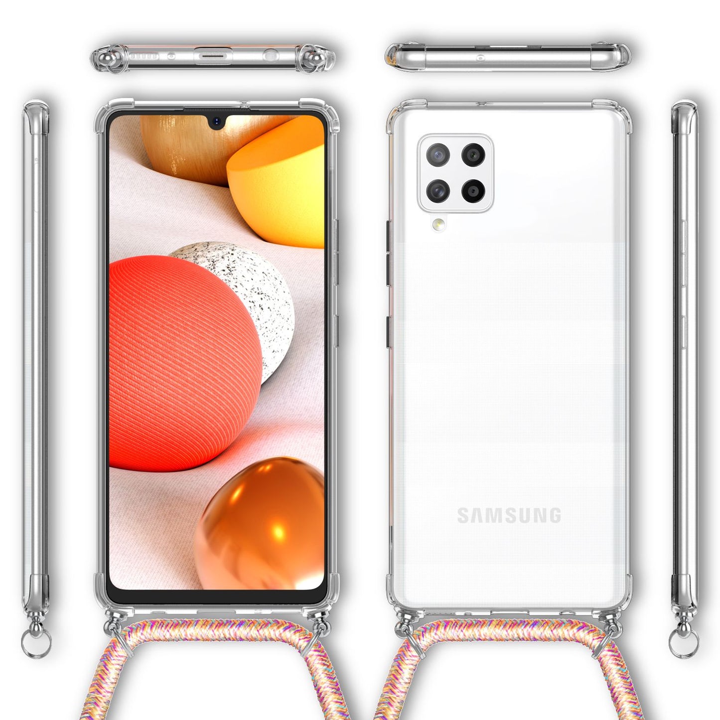 NALIA Handykette für Samsung Galaxy A42 5G – Transparentes Hybrid-Case & Band – HANGIT (Anti-Gelb Rückseite & Verstellbar) – Marke aus Berlin